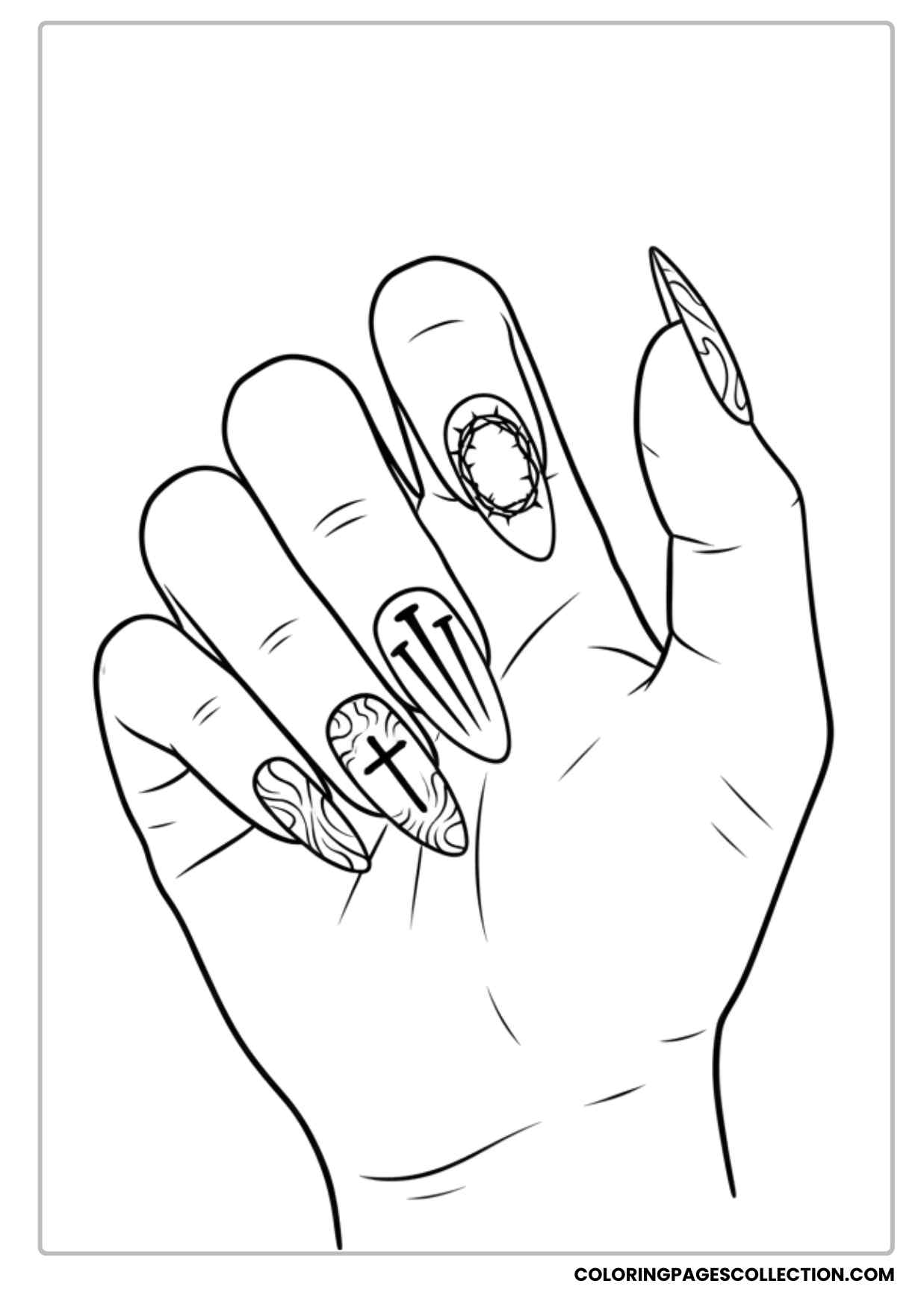 Decorative Nail Art with Flowers Coloring Page