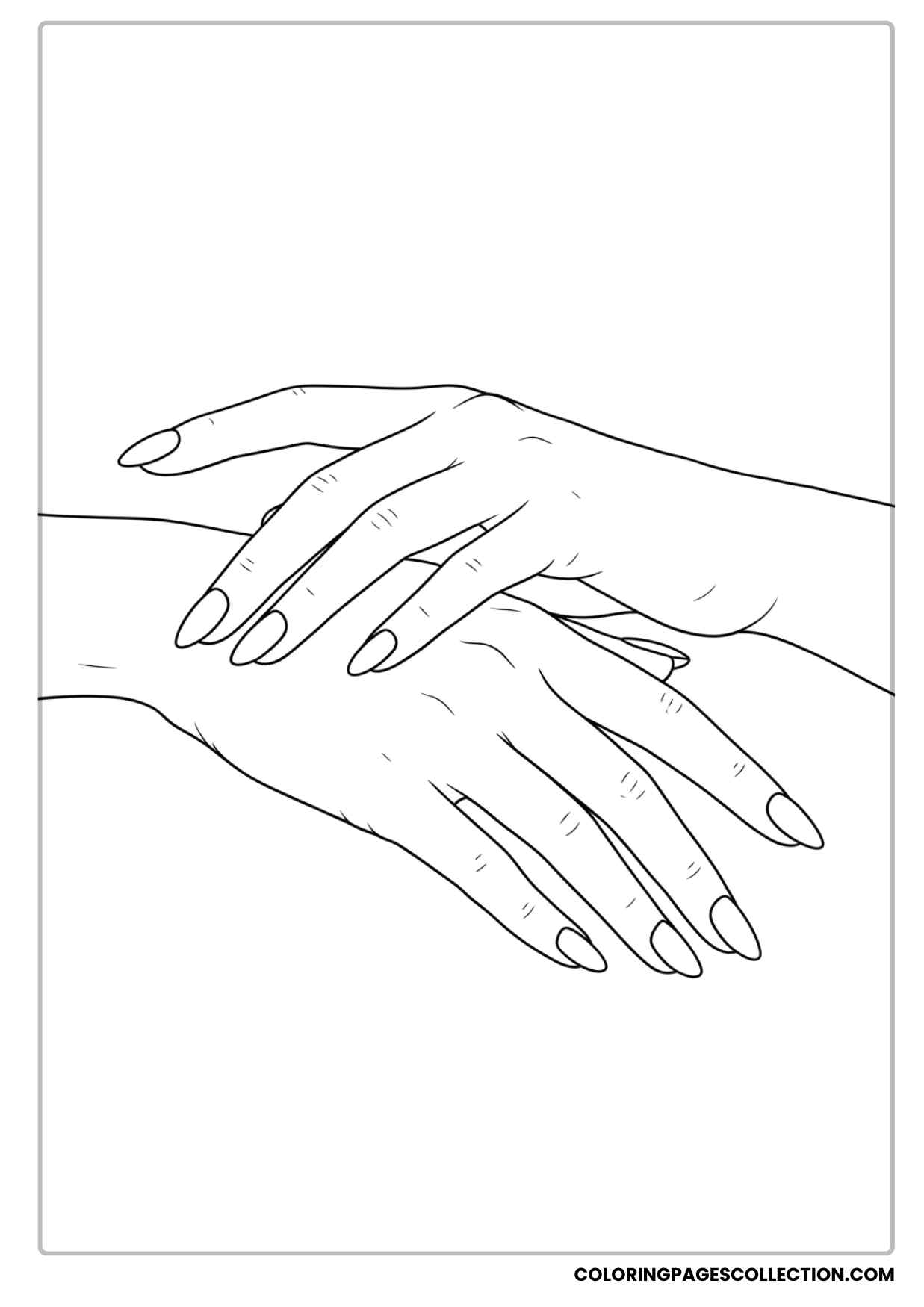 Two Hands Overlapping with Nails Coloring Sheet