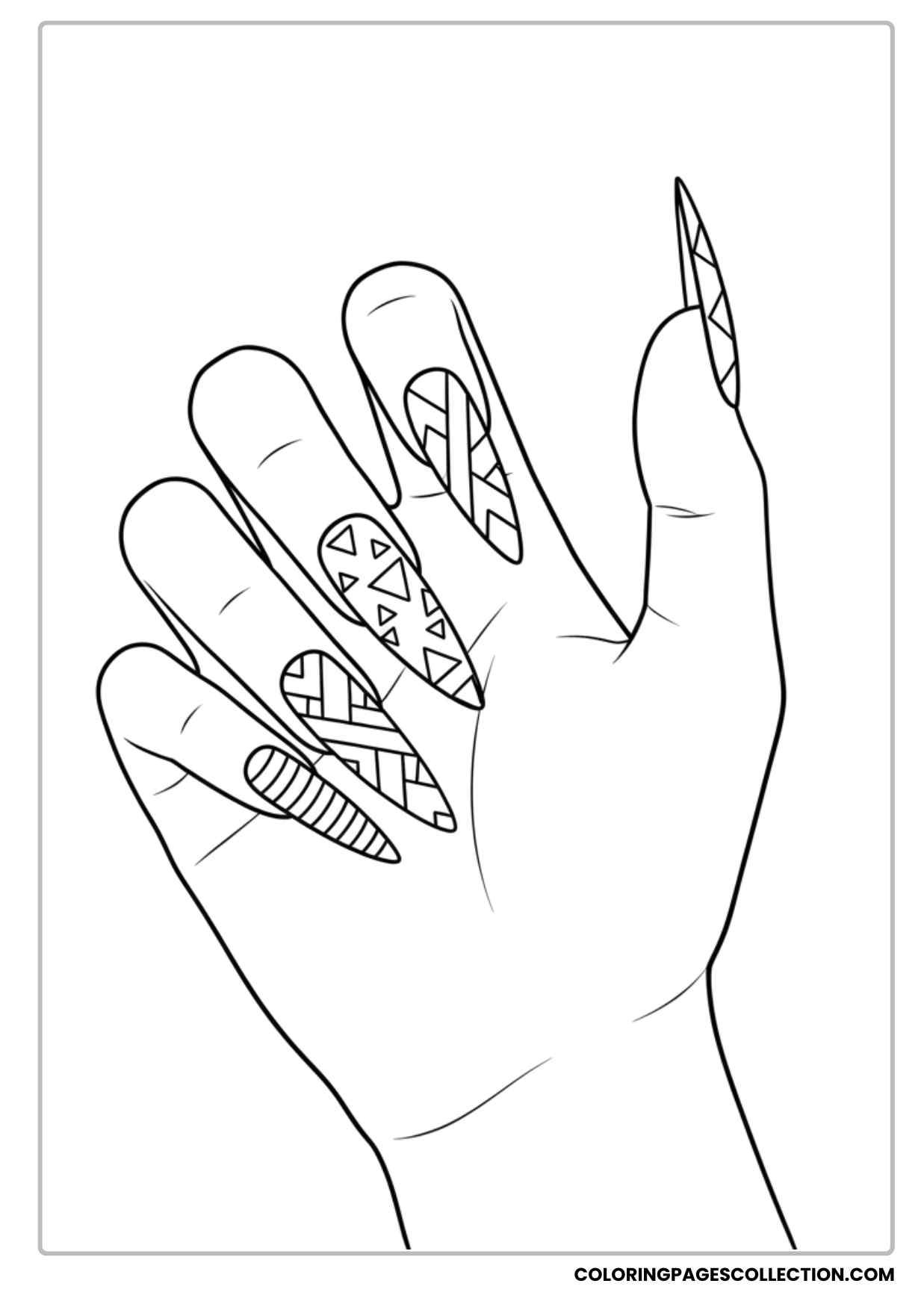 Long Pointed Nails Coloring Sheet