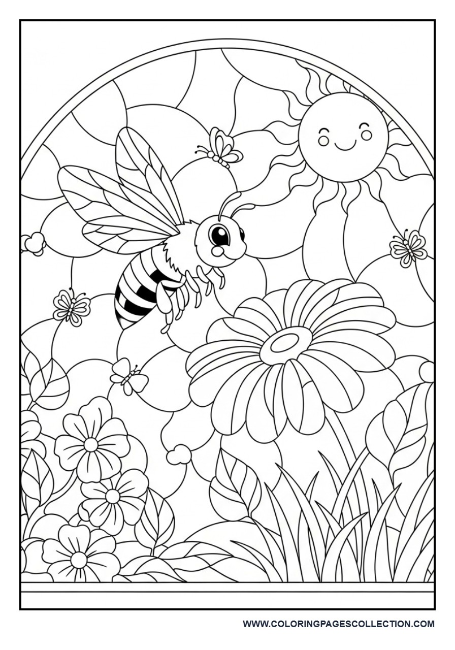 Bee Stained Glass Flower Garden
