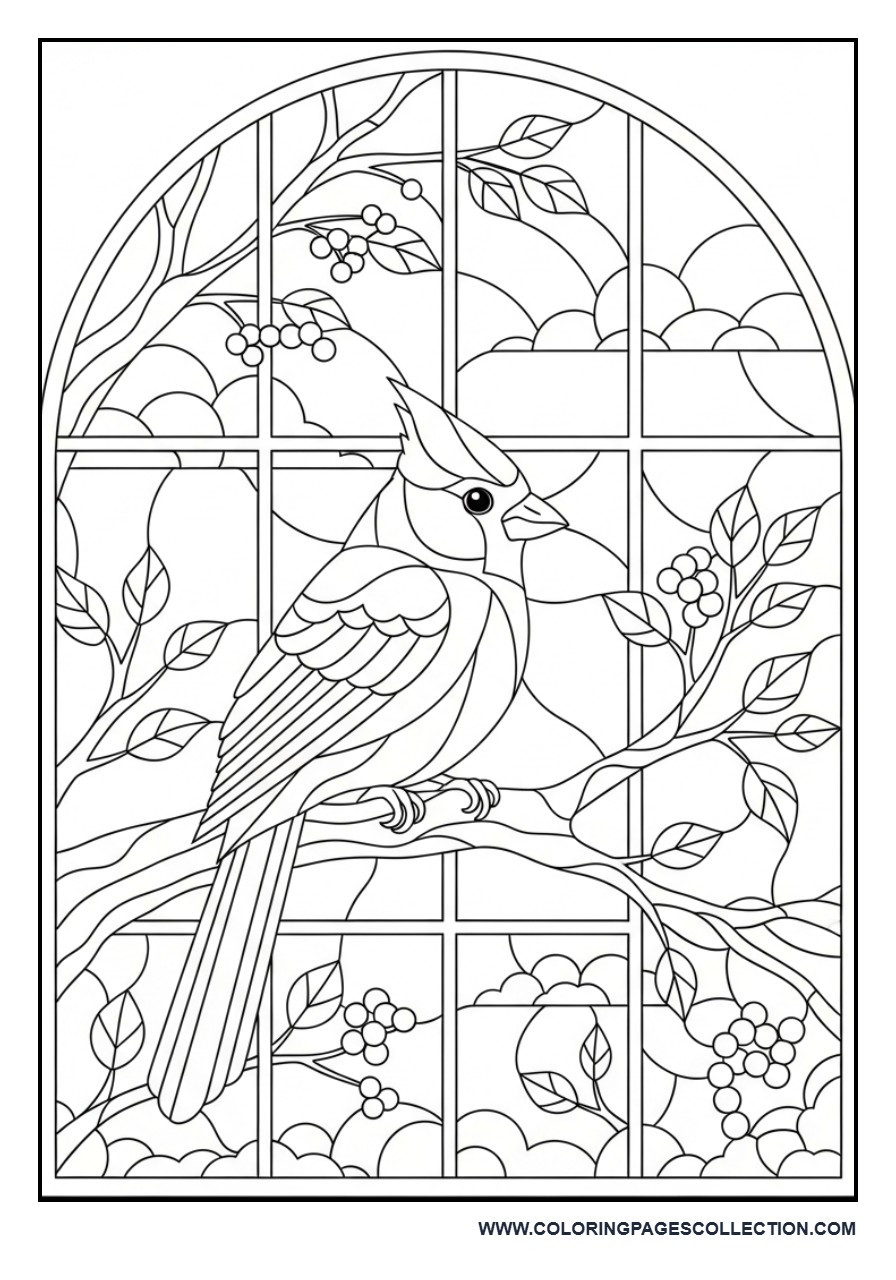 Cardinal Bird Stained Glass