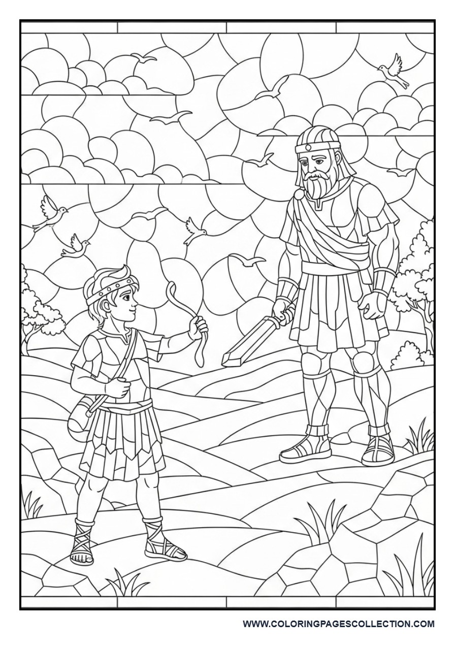 David and Goliath Stained Glass