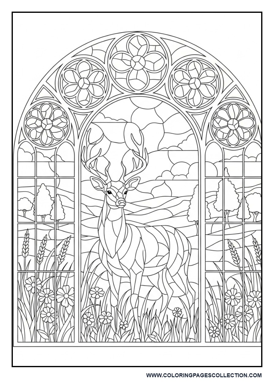 Deer Stained Glass Meadow