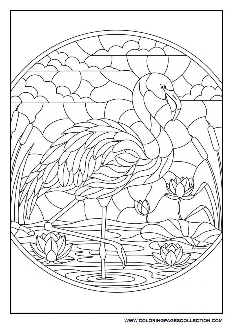 Flamingo Stained Glass Lake