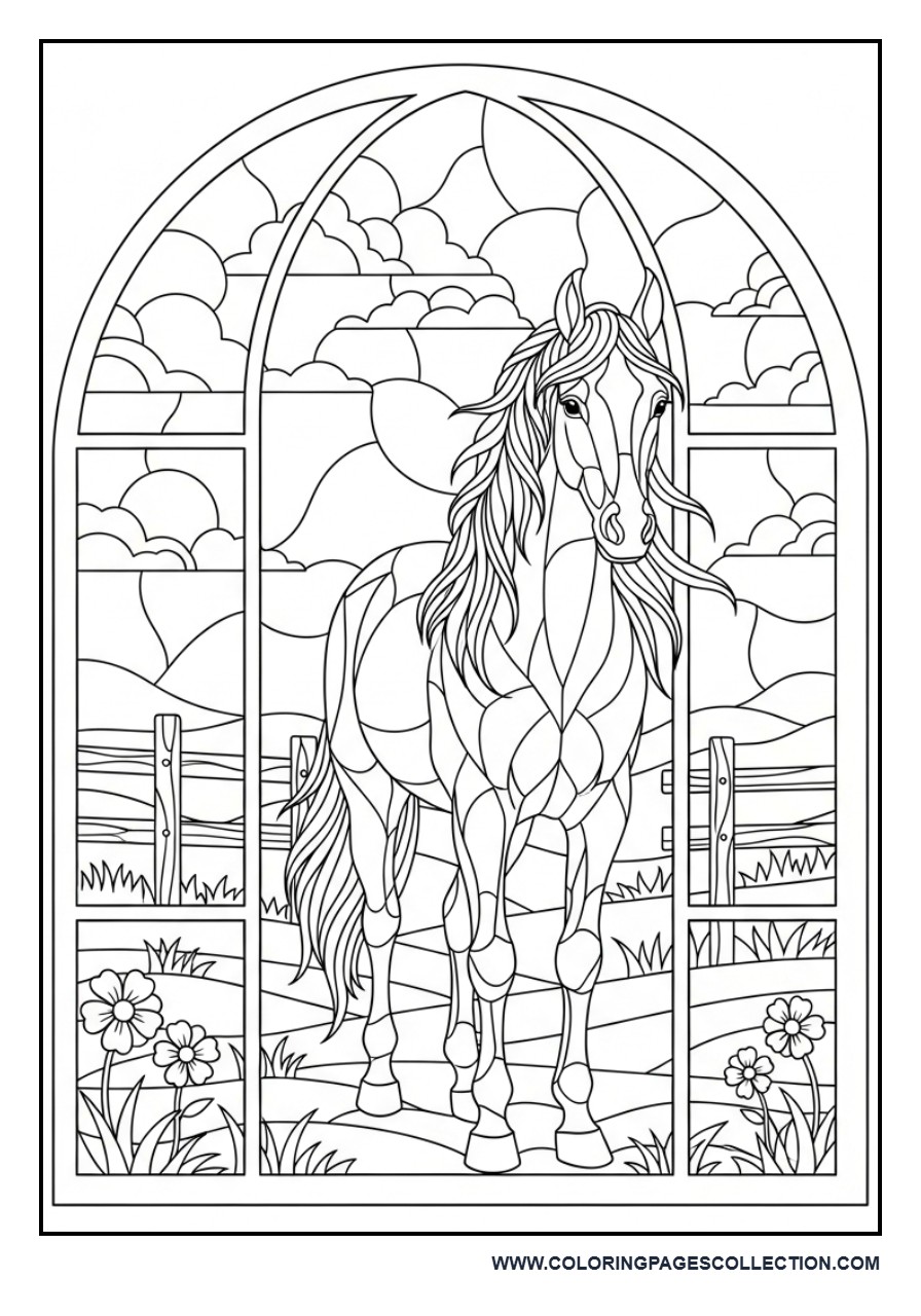 Horse Stained Glass Countryside