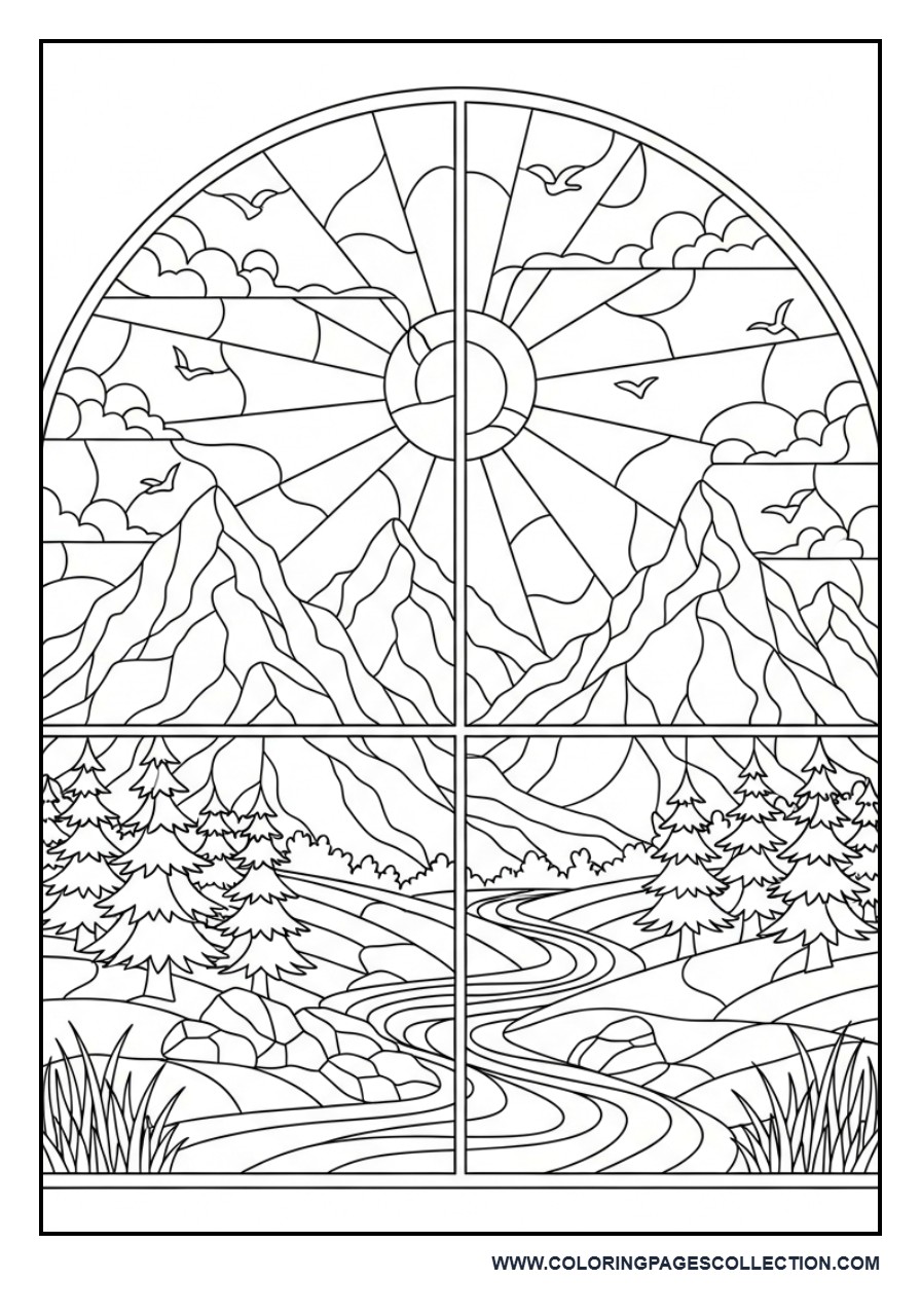 Mountain Landscape Stained Glass
