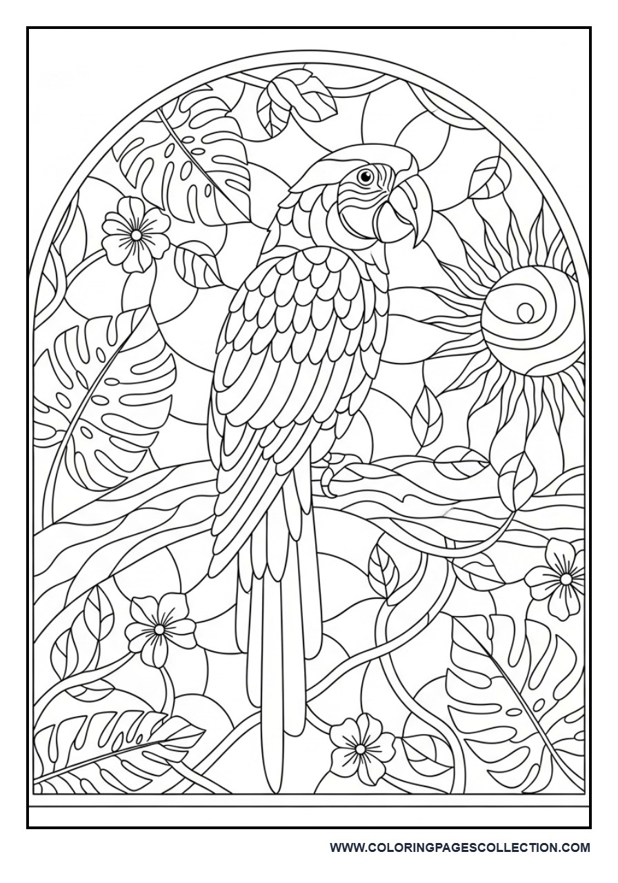 Parrot Stained Glass Tropical Garden