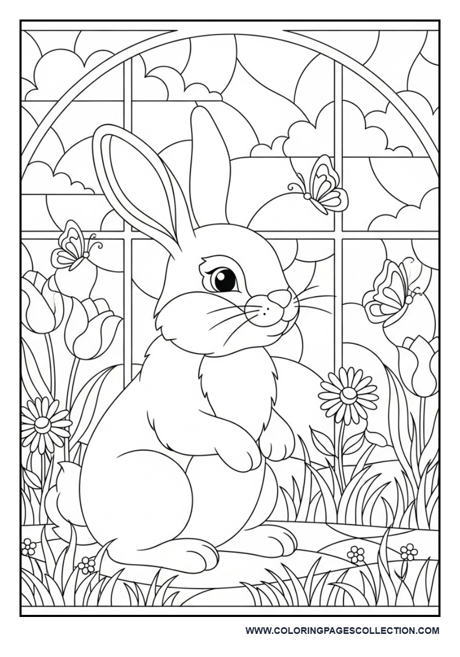 Rabbit Stained Glass Spring Meadow