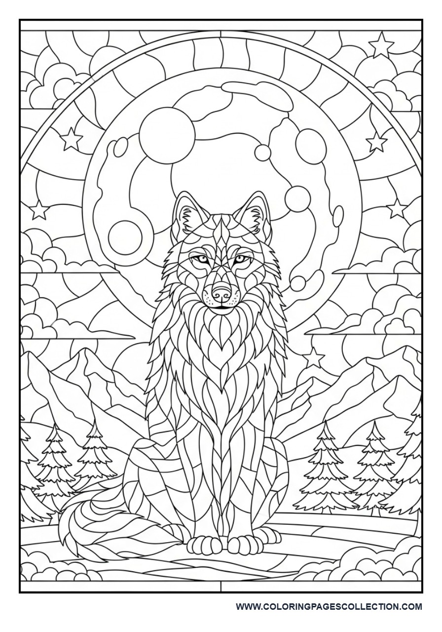 Wolf Stained Glass Moon