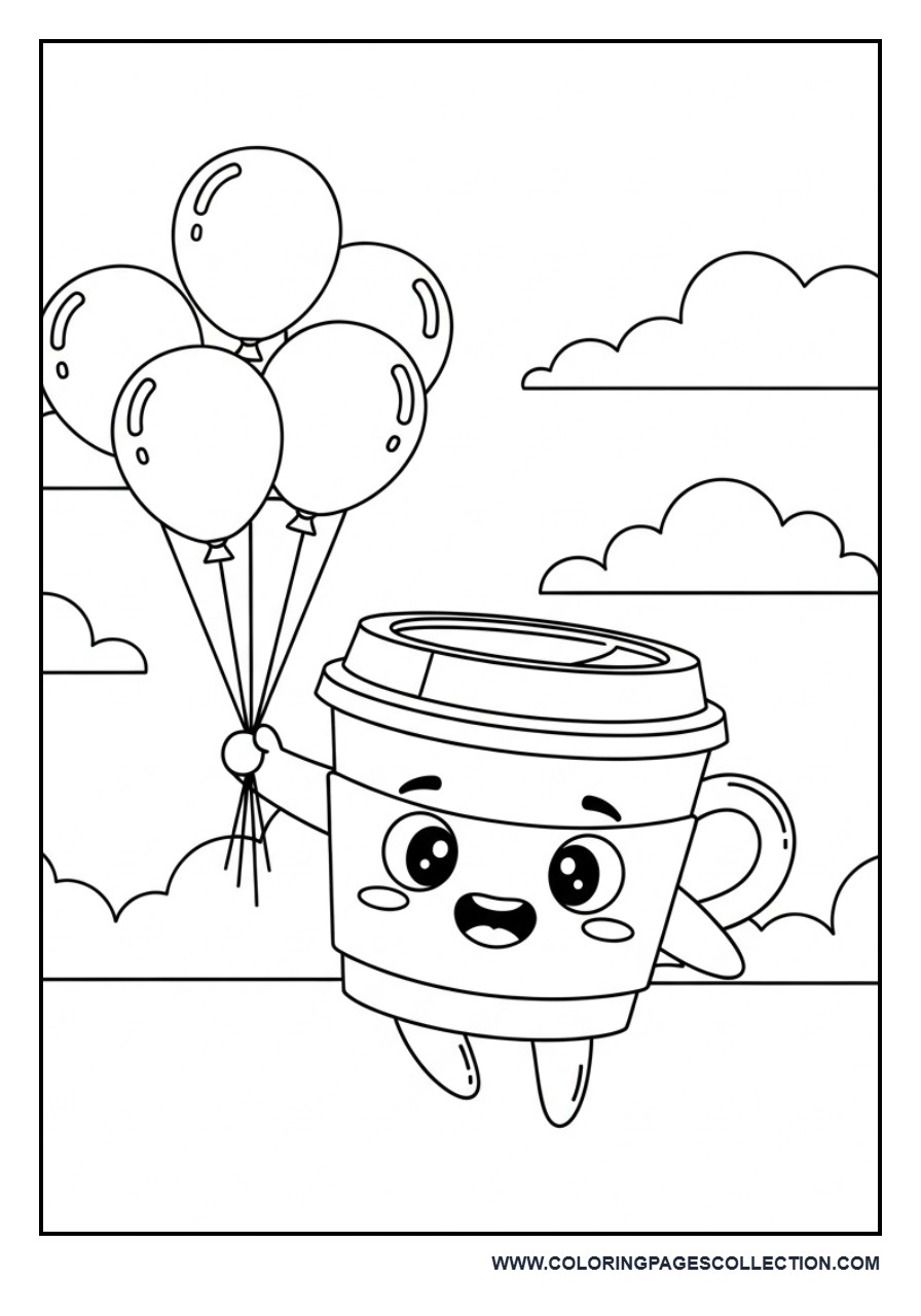 Coffee Cup Playing with Balloons
