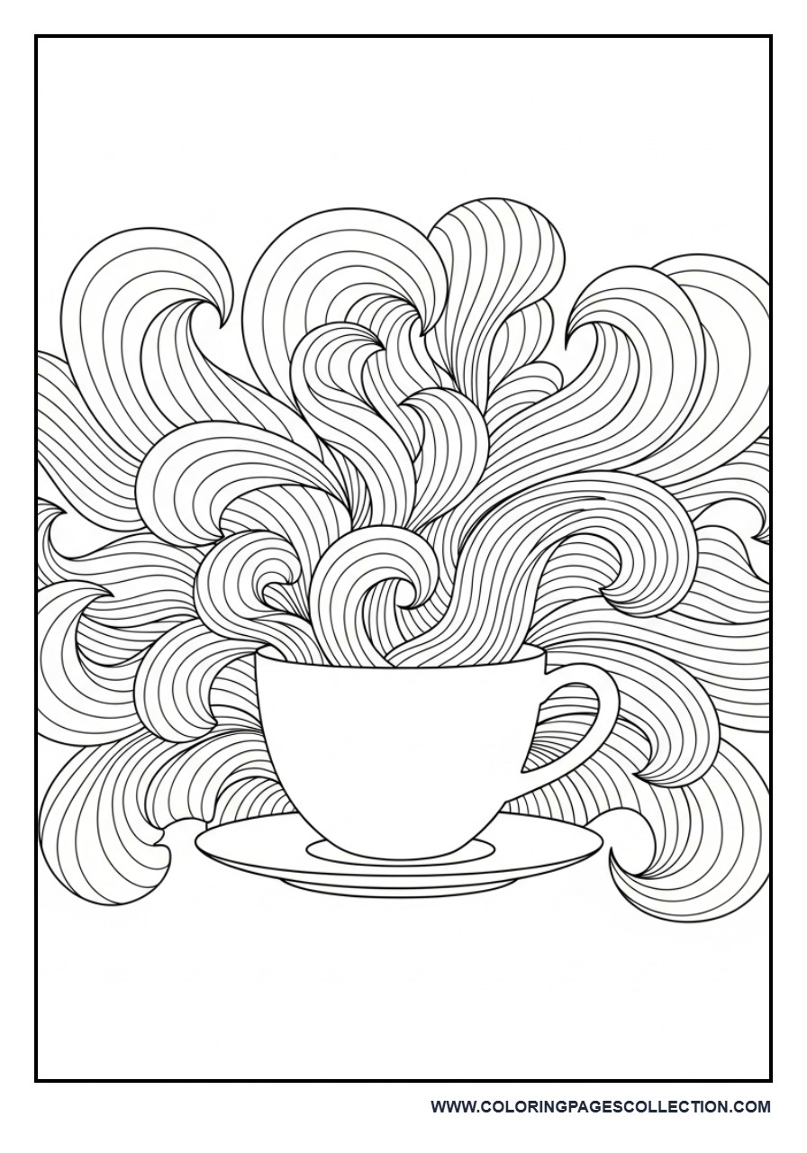 Coffee Cup with Abstract Line Art Waves