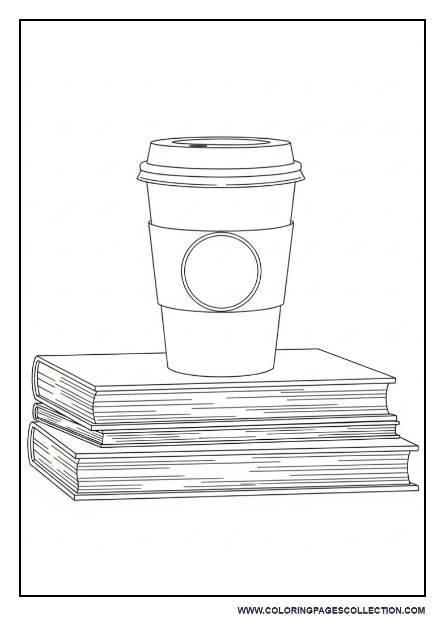 Coffee Cup with Books Stack