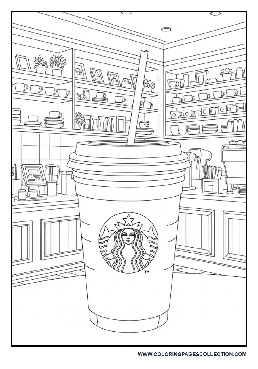 Coffee Cup with Detailed Café Interior