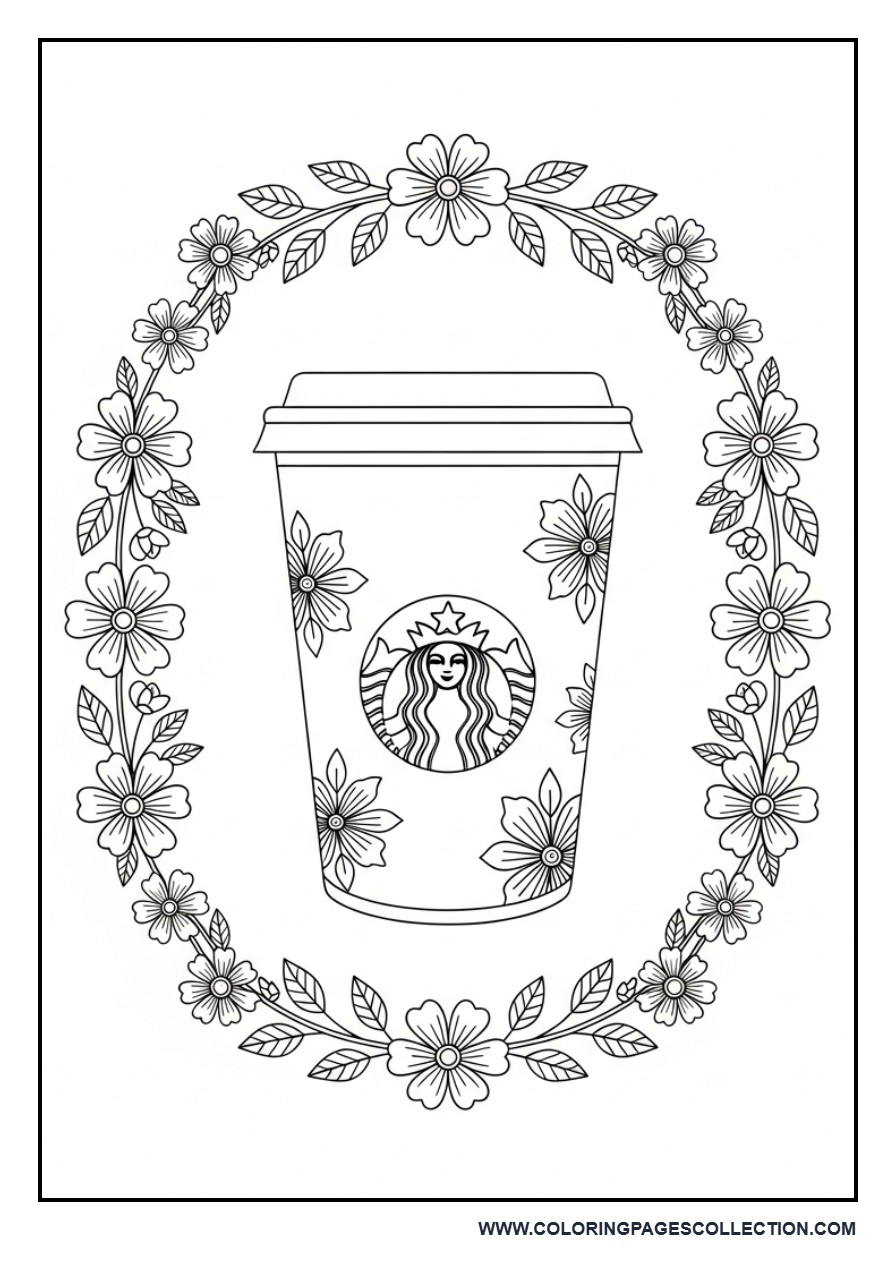 Coffee Cup with Floral Frame