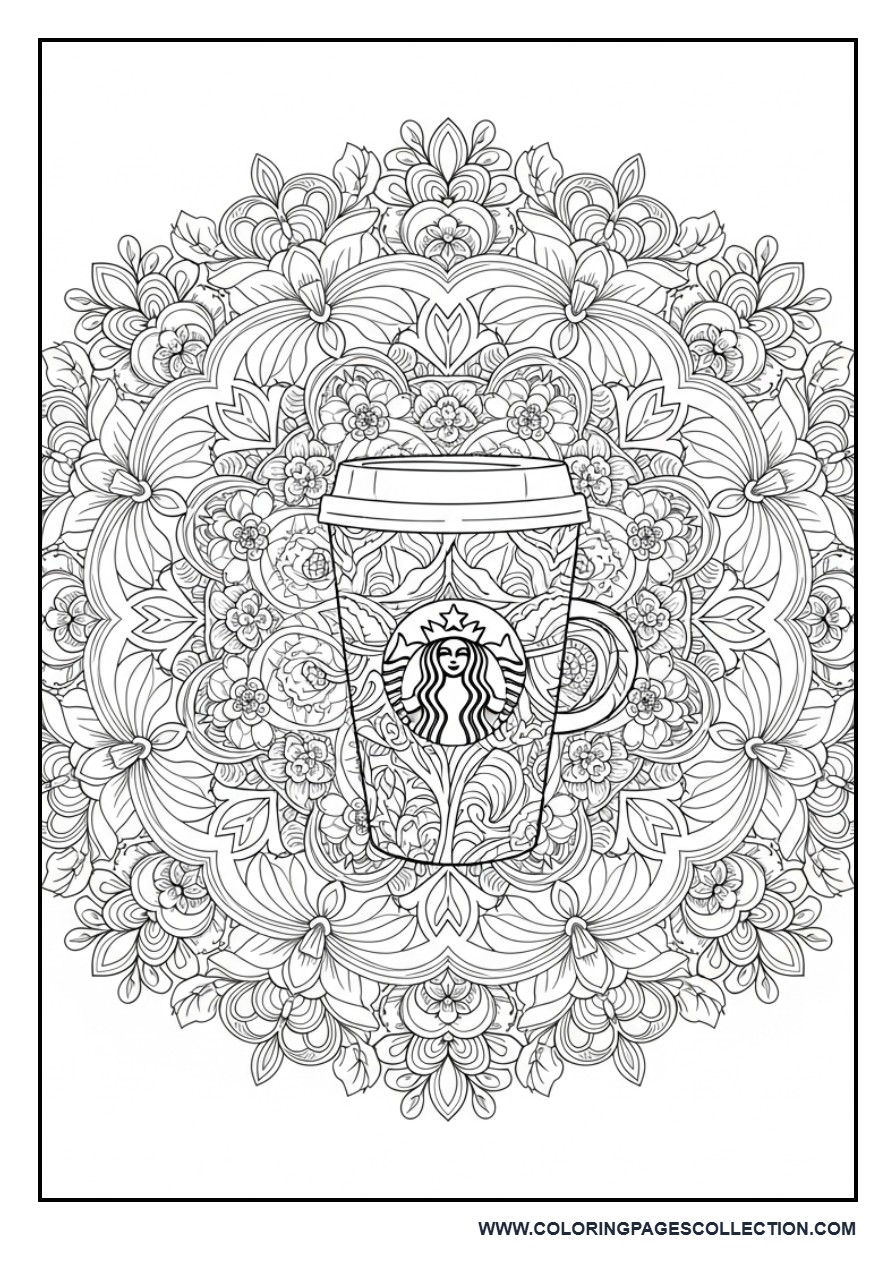 Coffee Cup with Floral Mandala Frame