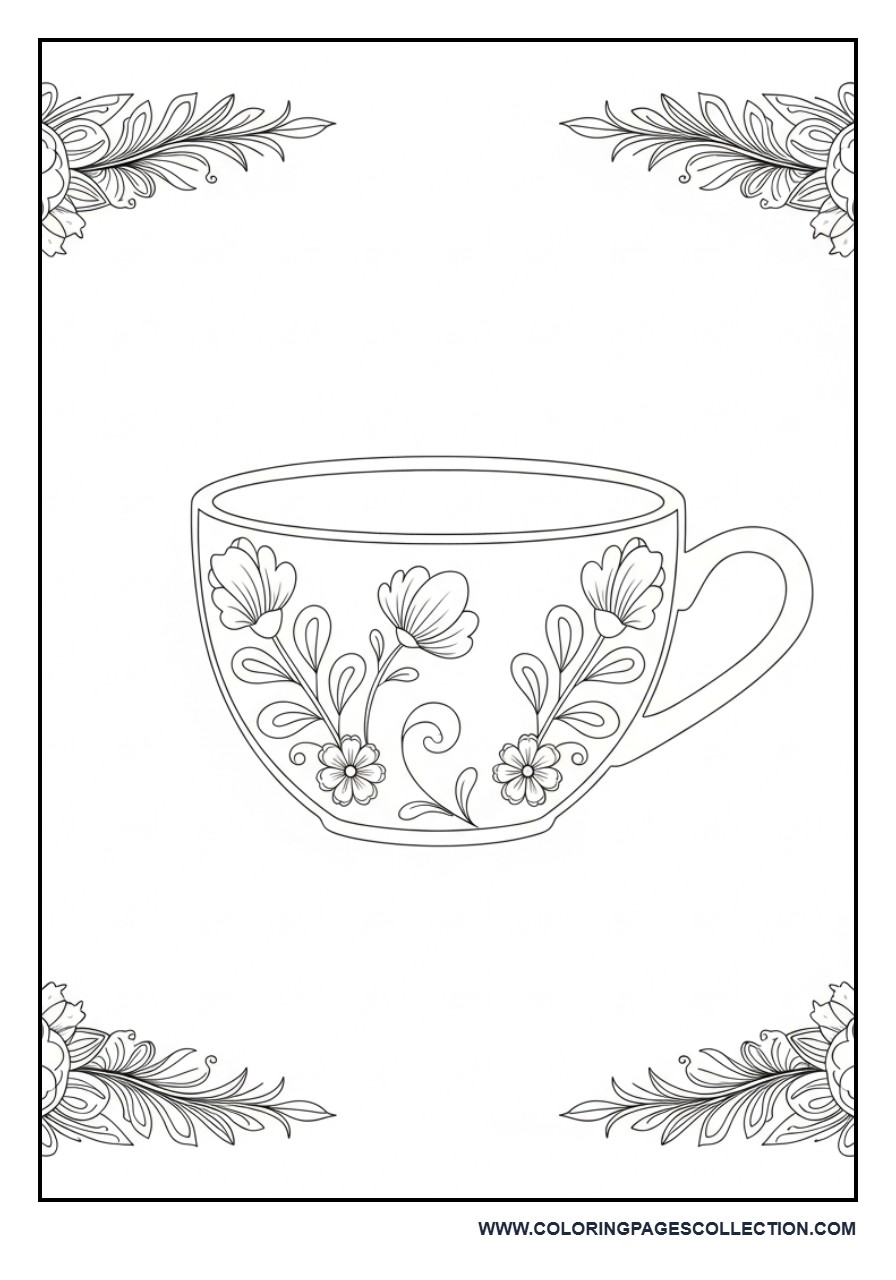 Coffee Cup with Minimal Floral Corners