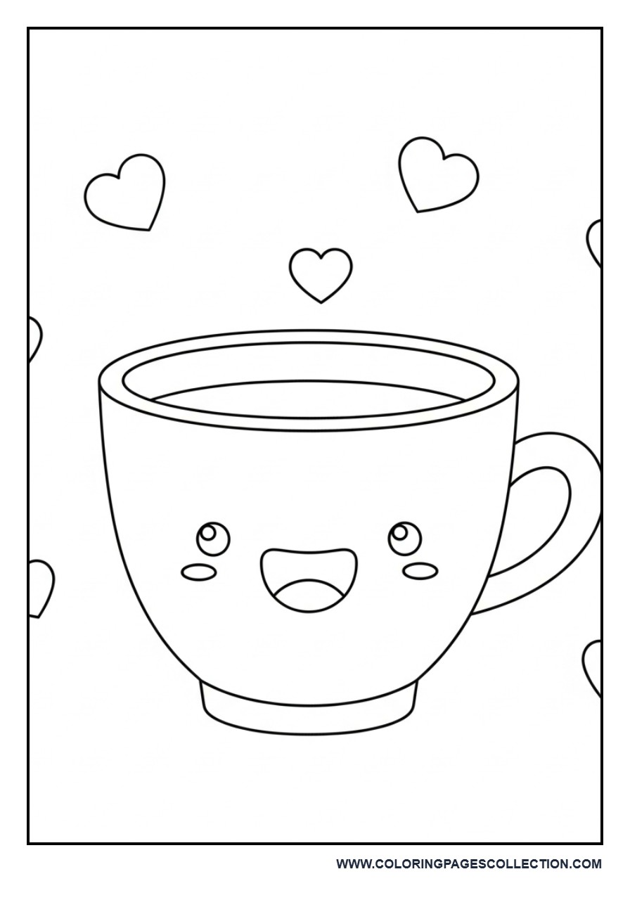 Cute Kawaii Coffee with Hearts