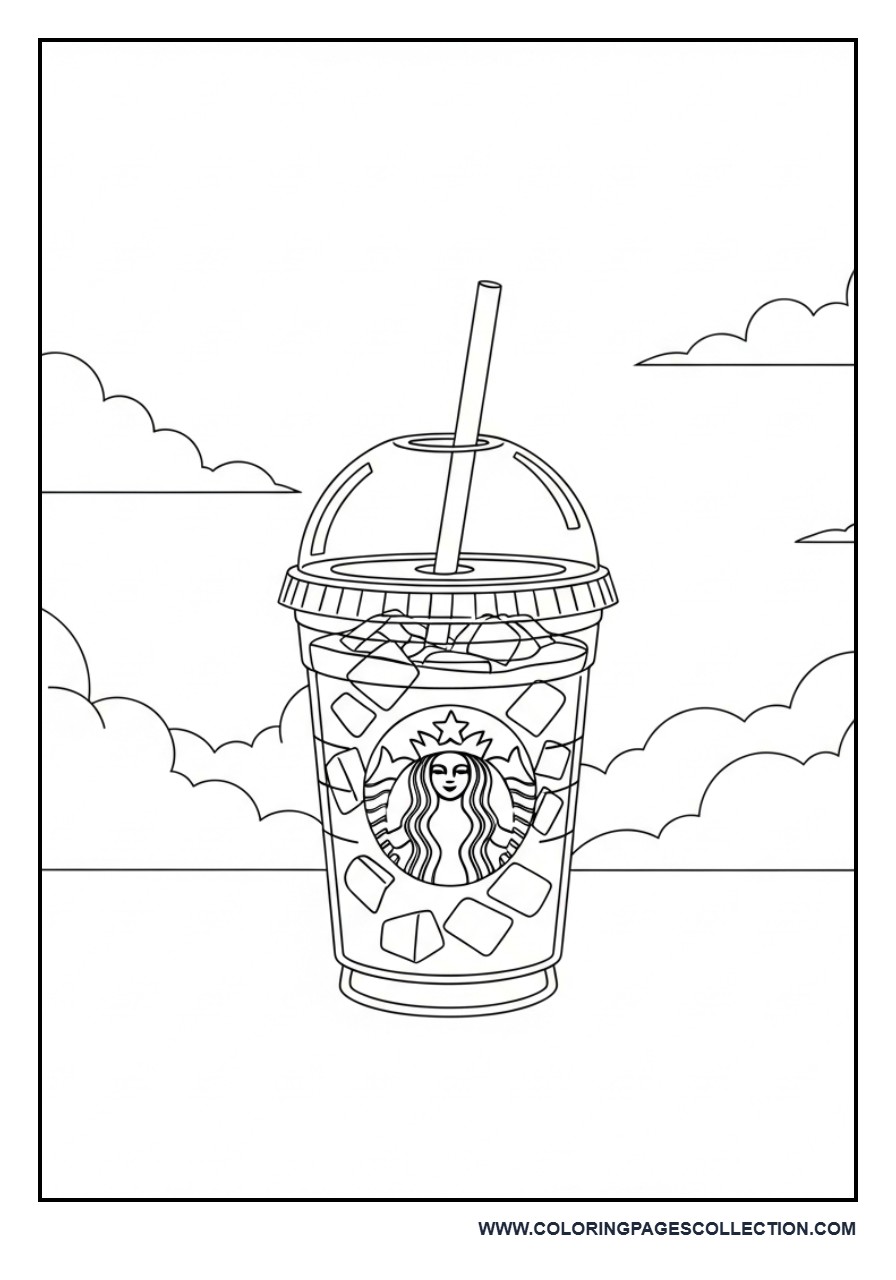 Iced Coffee with Clouds Background