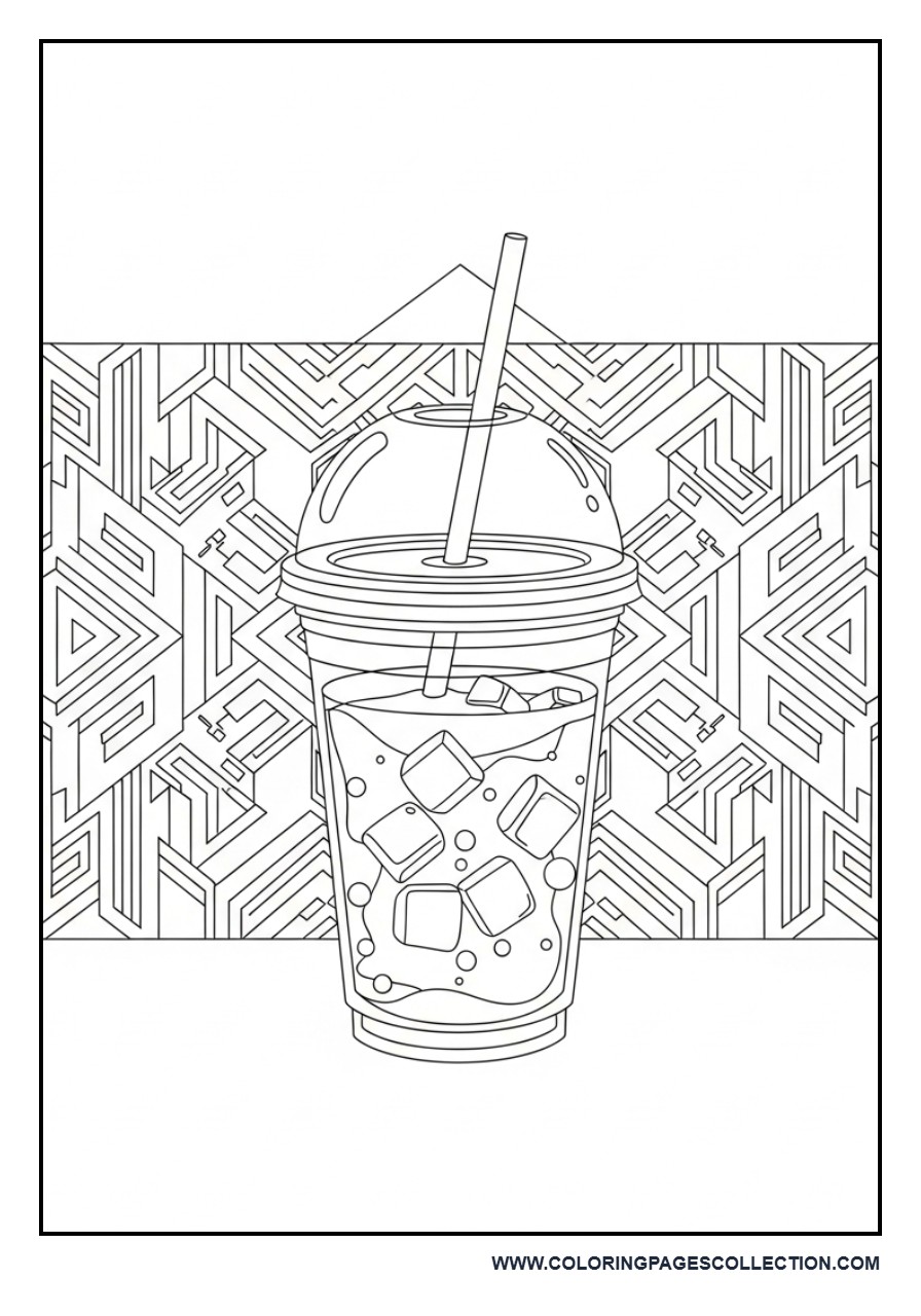 Iced Coffee with Geometric Pattern Background