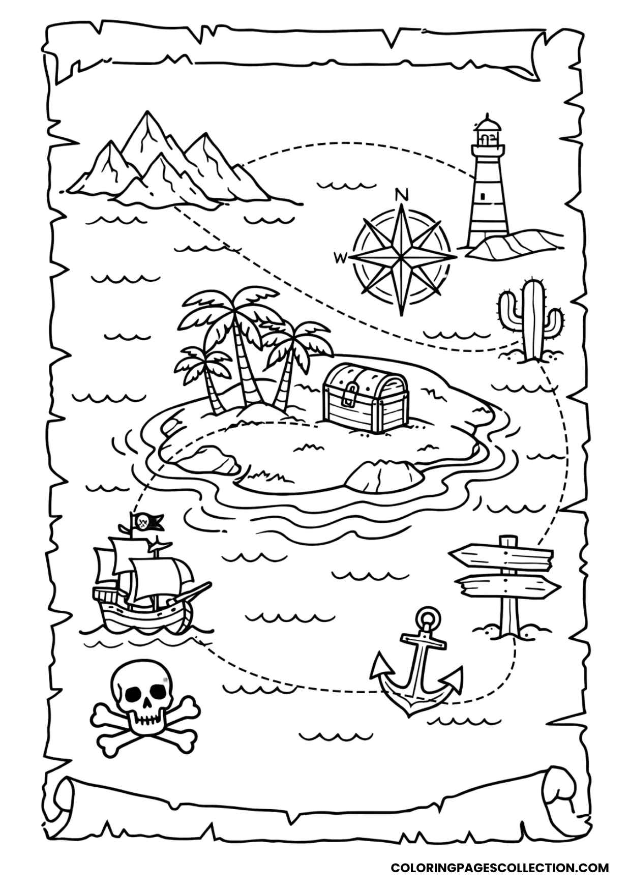 treasure map of mysterious sea island coloring page