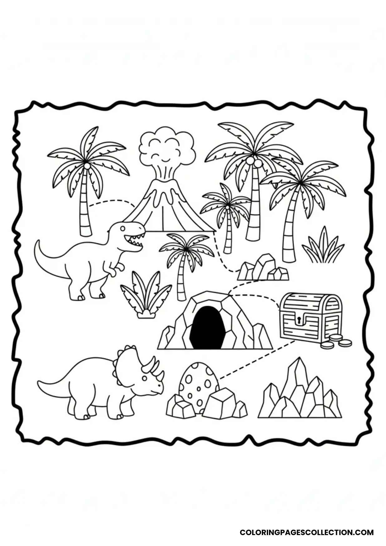 dinosaur island treasure map coloring page