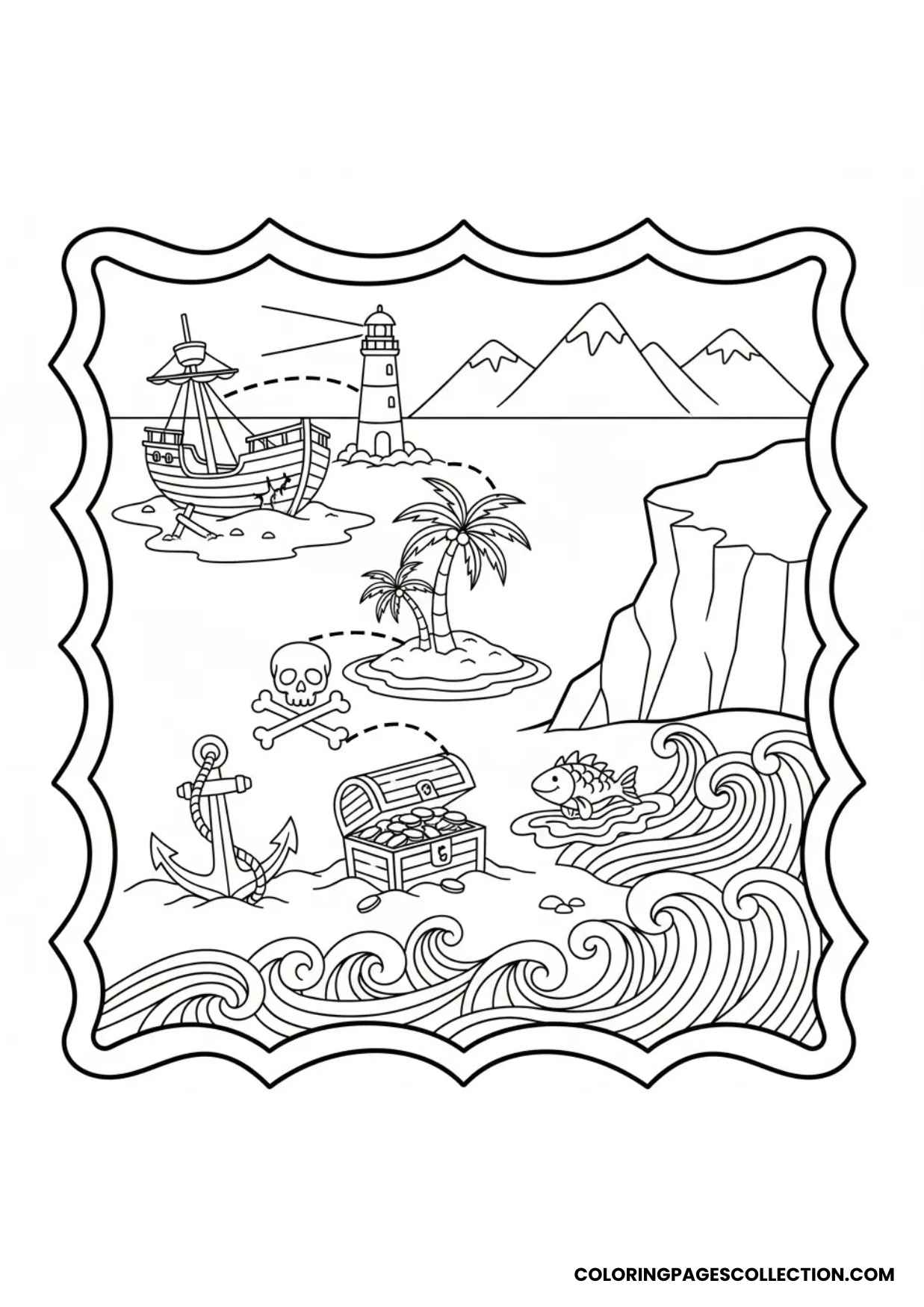 beautiful treasure map of beaches and islands coloring sheet