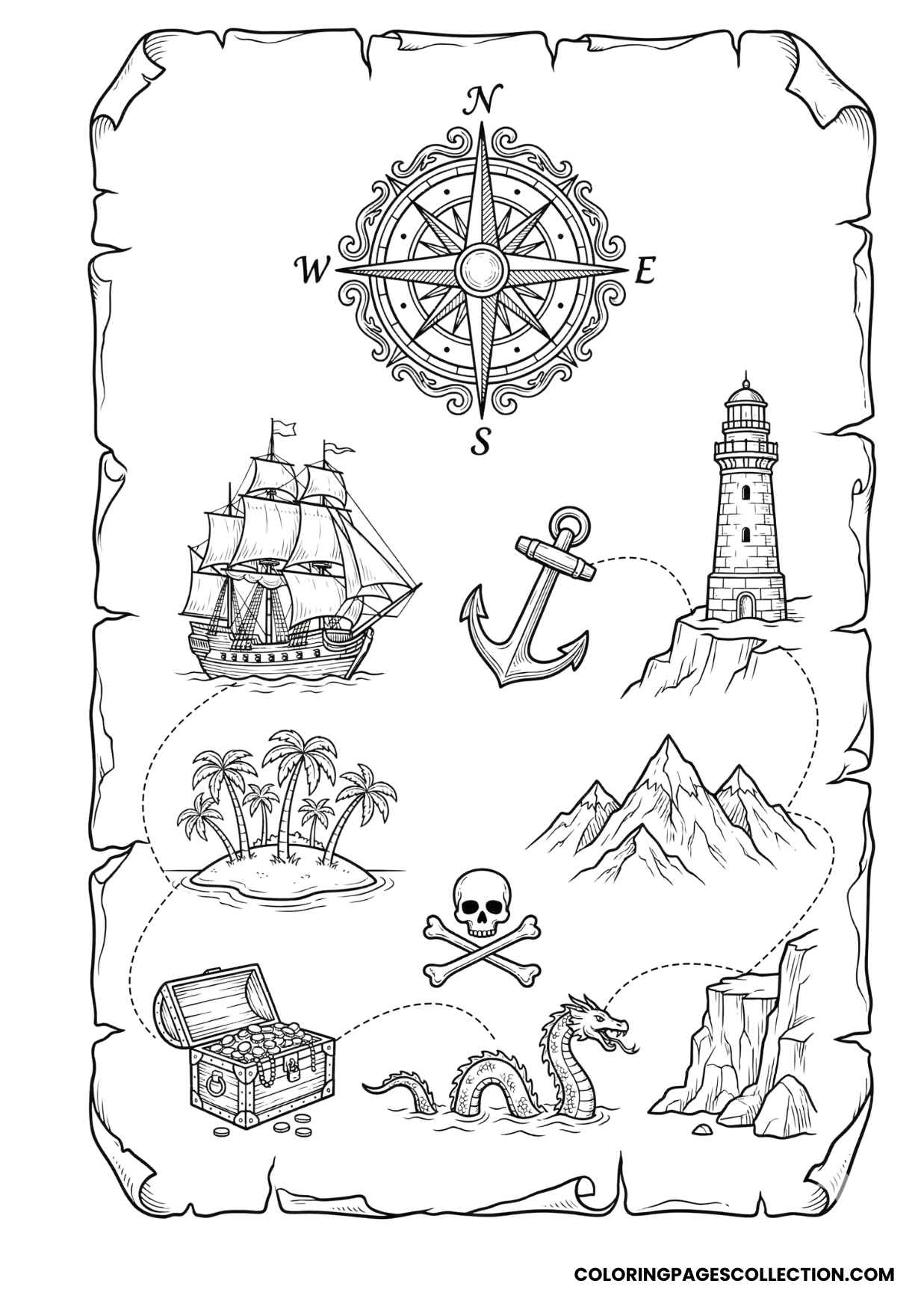 classic pirate treasure map coloring page