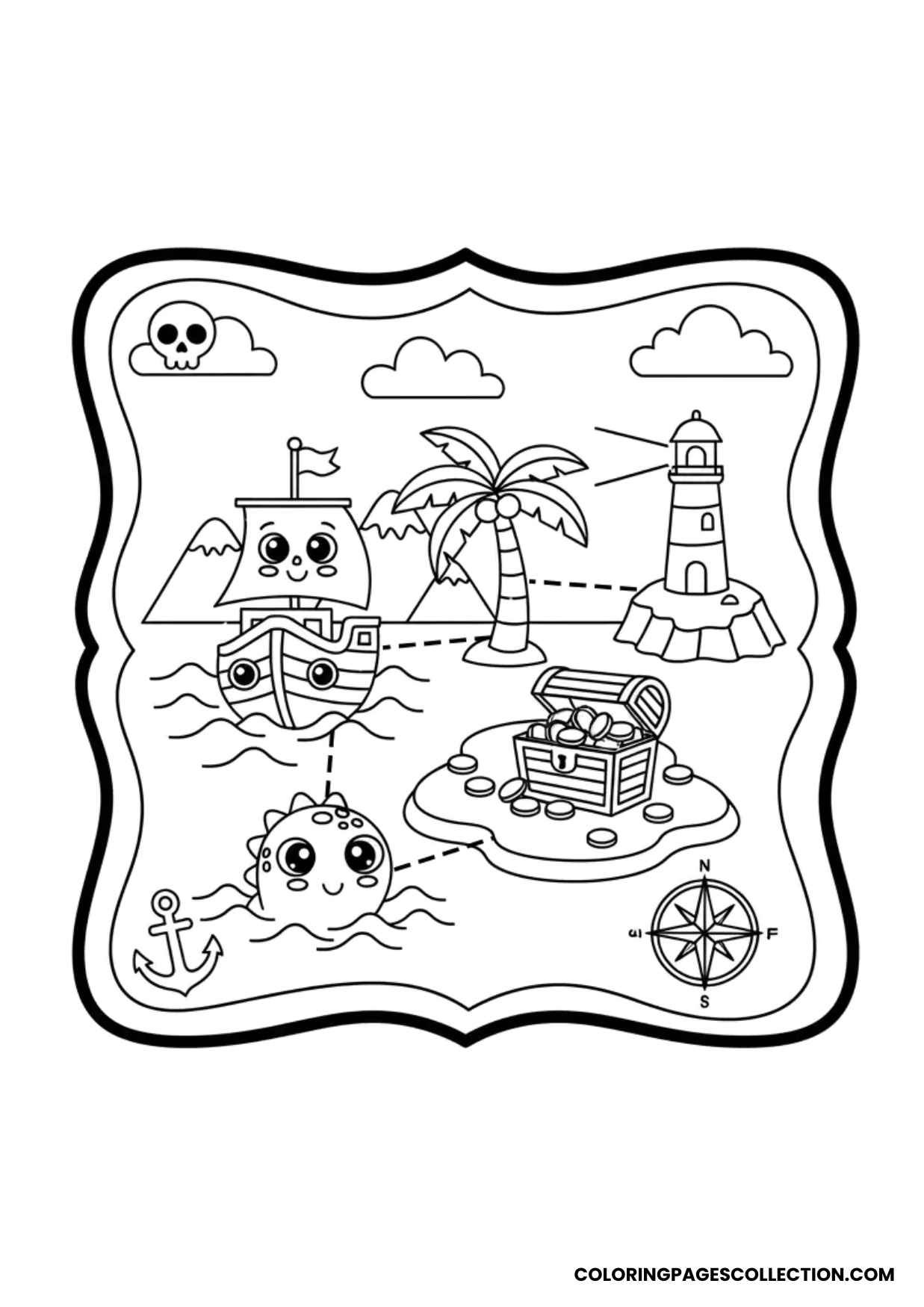 small pirate island treasure map coloring sheet