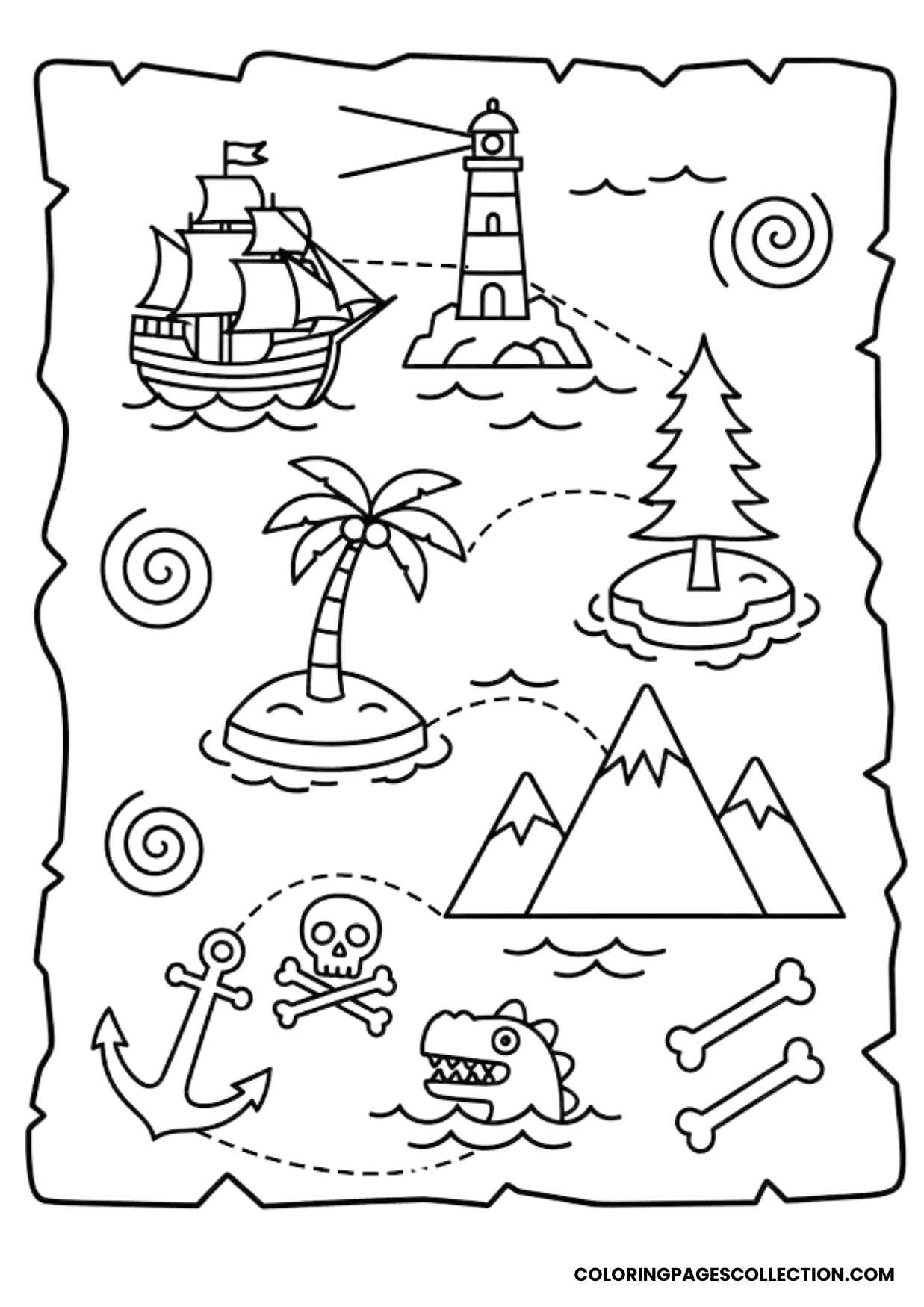 sea treasure adventure treasure map coloring page