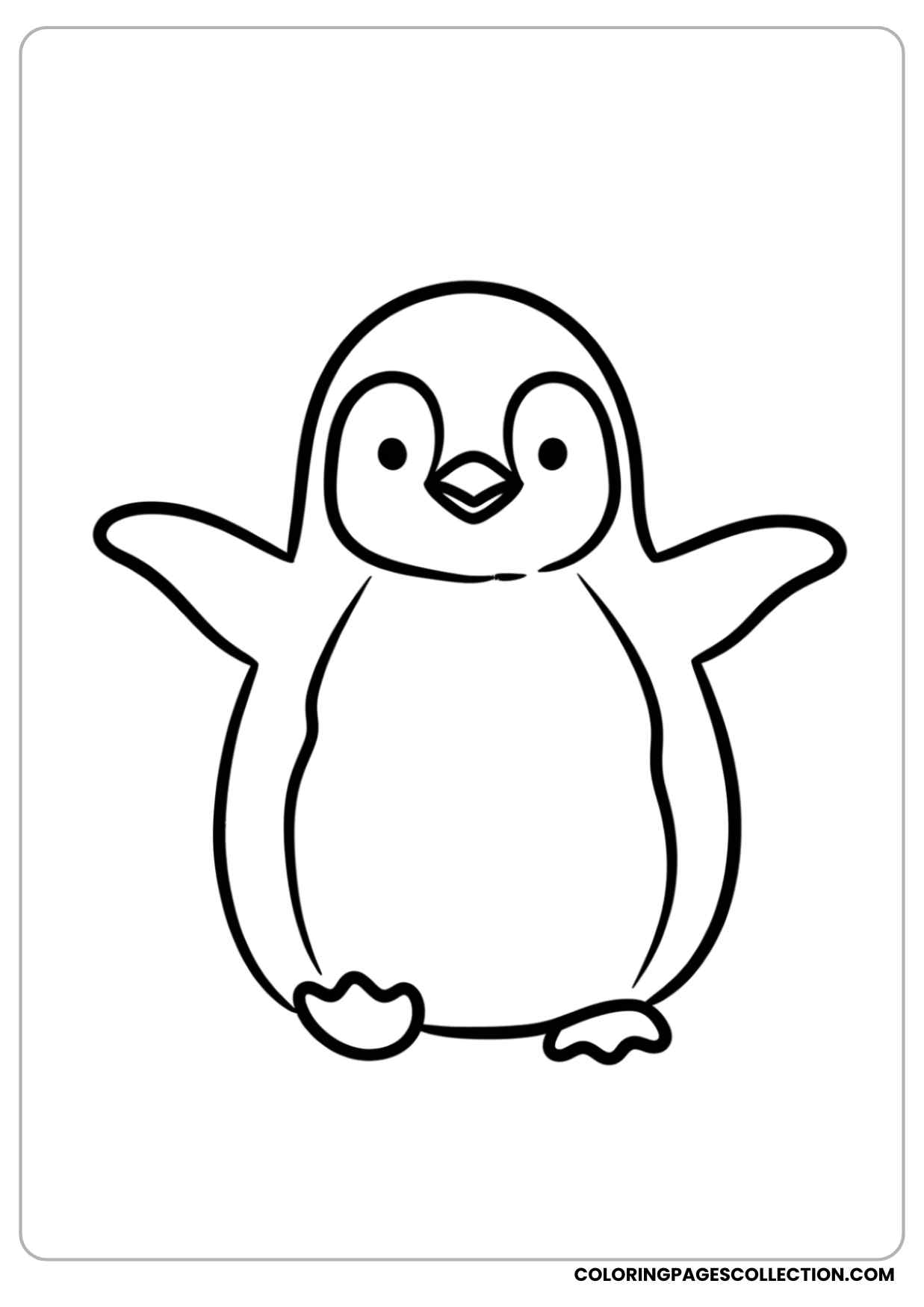 baby penguin standing with tiny wings spread coloring page