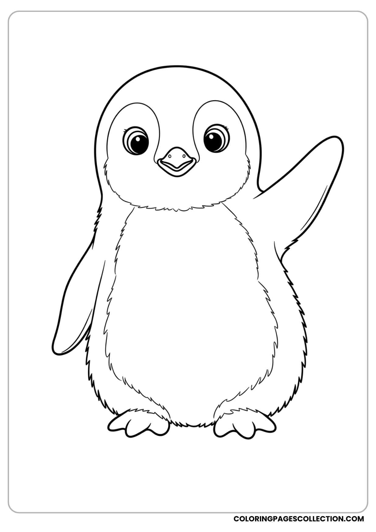 baby penguin waving one wing playfully coloring page