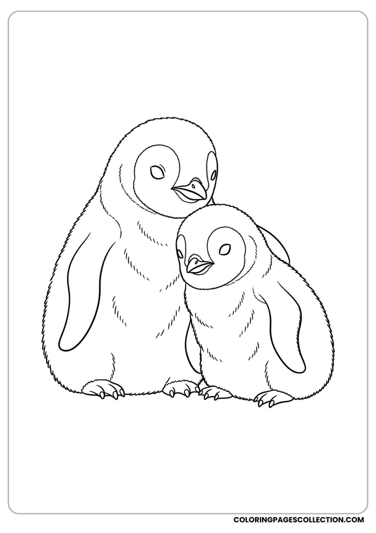 baby penguin cuddled up with another penguin chick coloring page