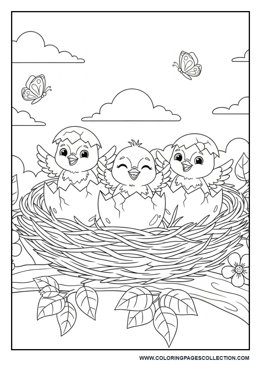Baby Birds Hatching from Eggs