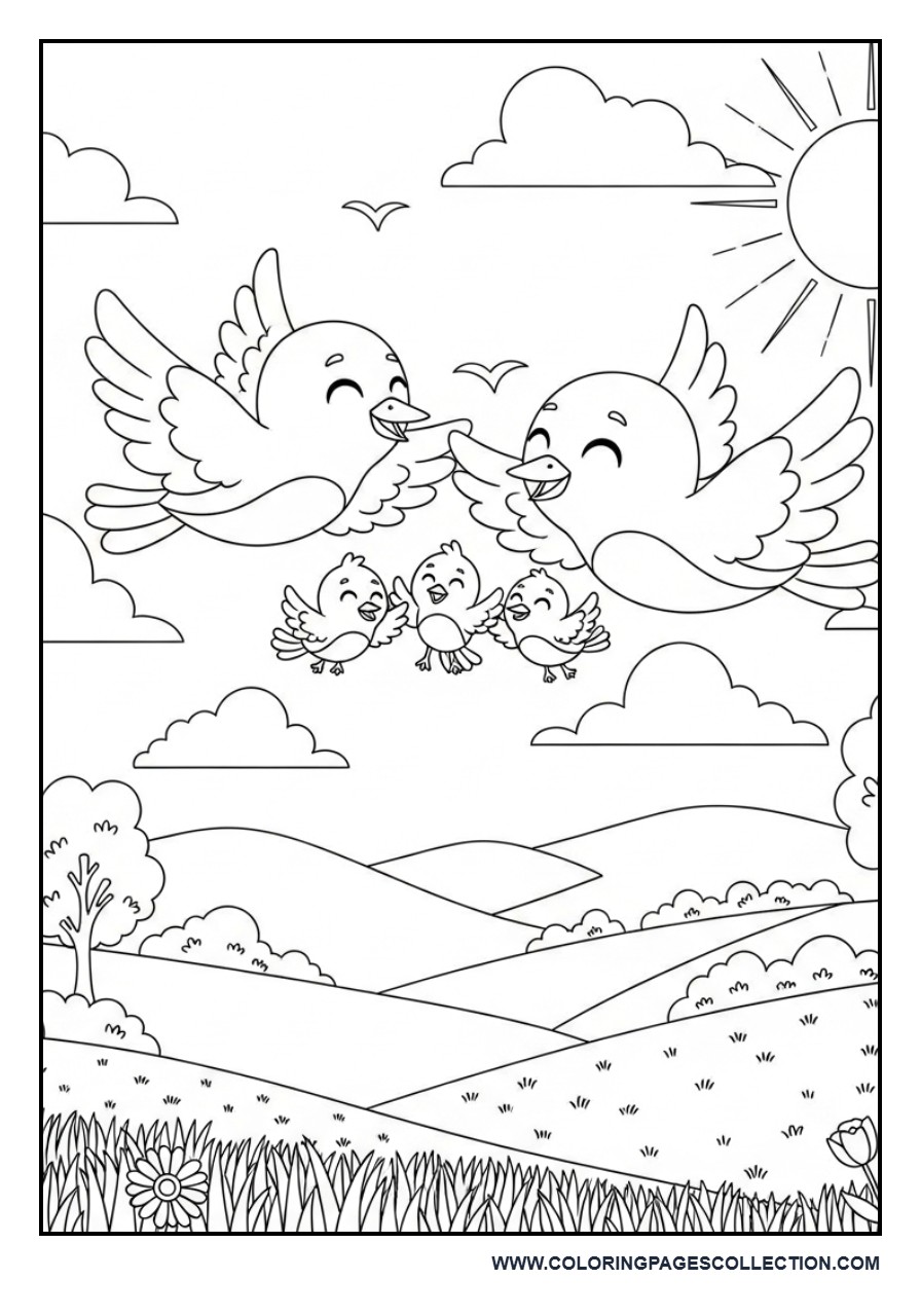 Bird Family Flying Together