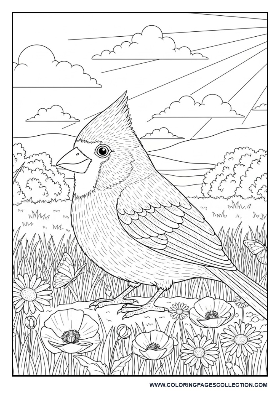 Cardinal in a Summer Meadow