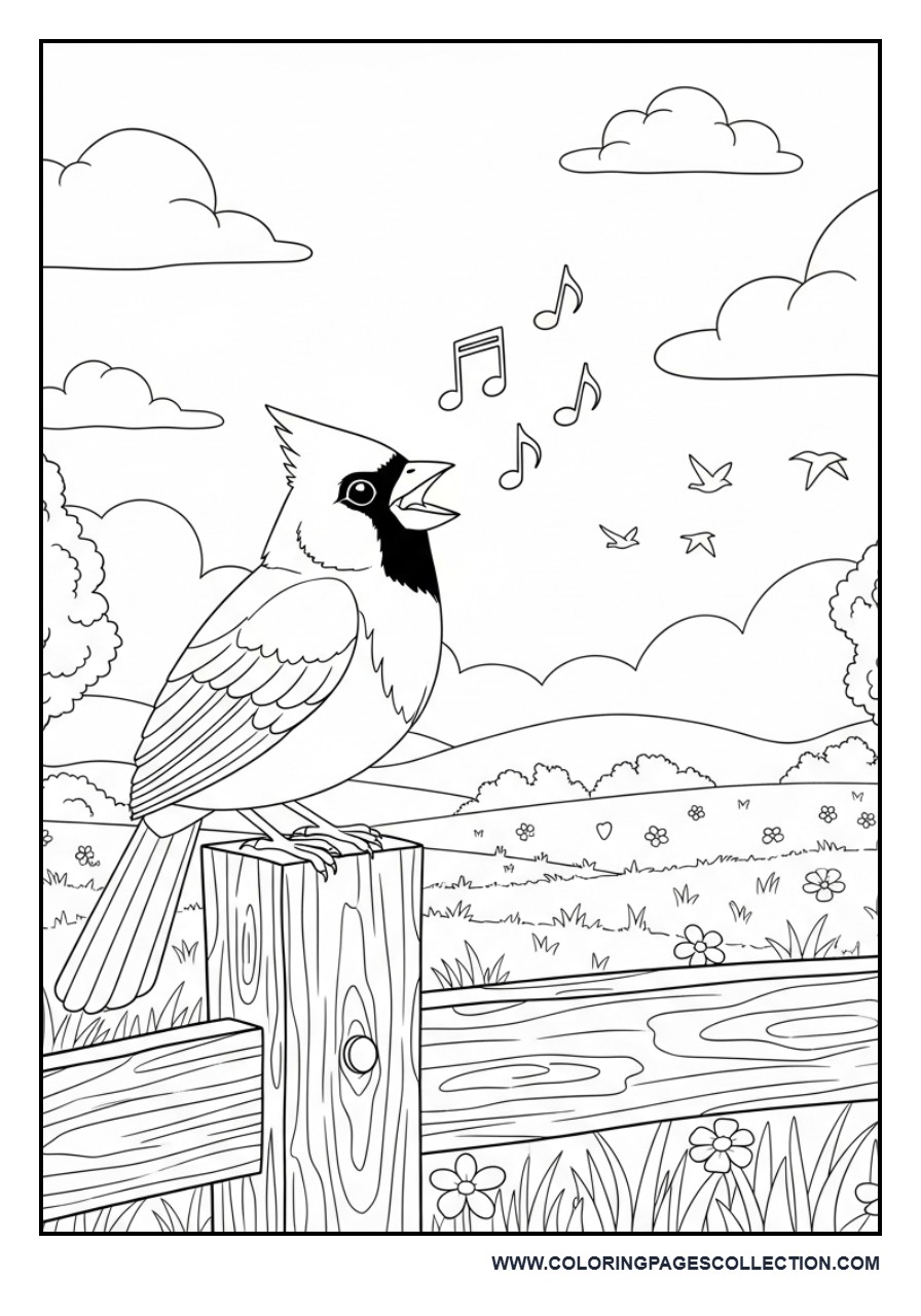 Cardinal Singing on a Fence