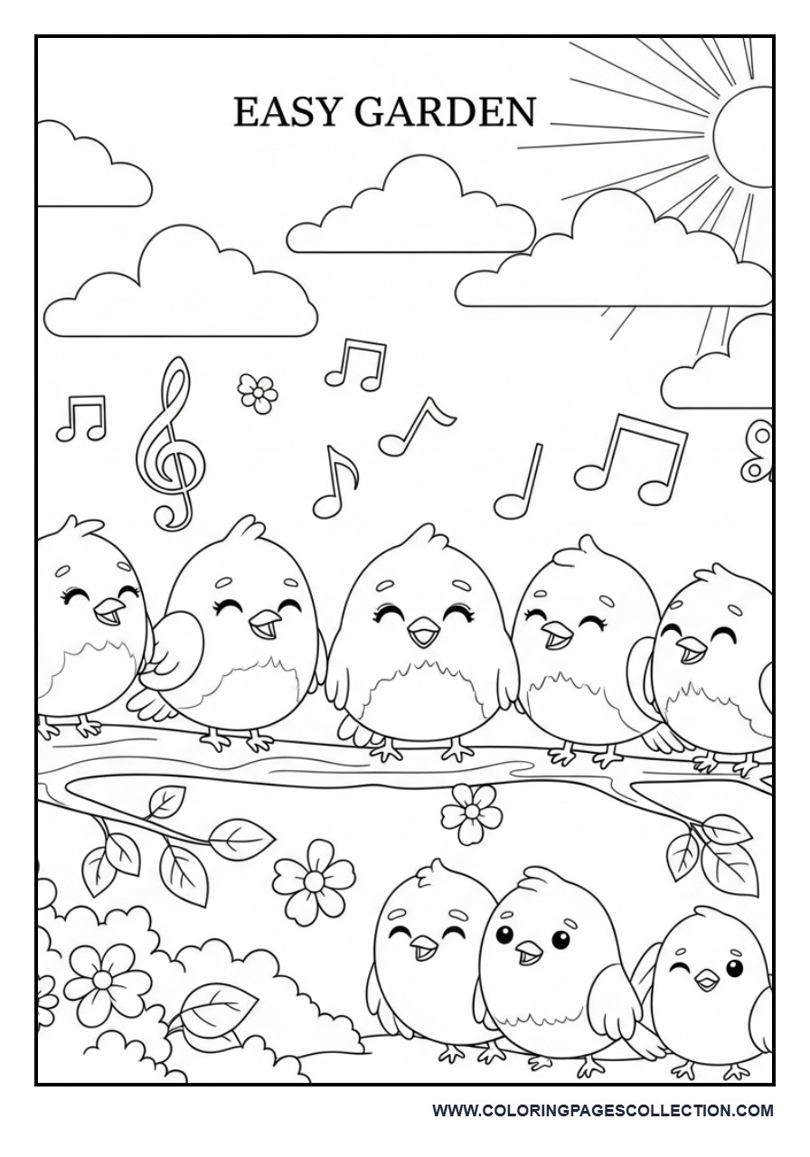 Cartoon Birds Singing Together