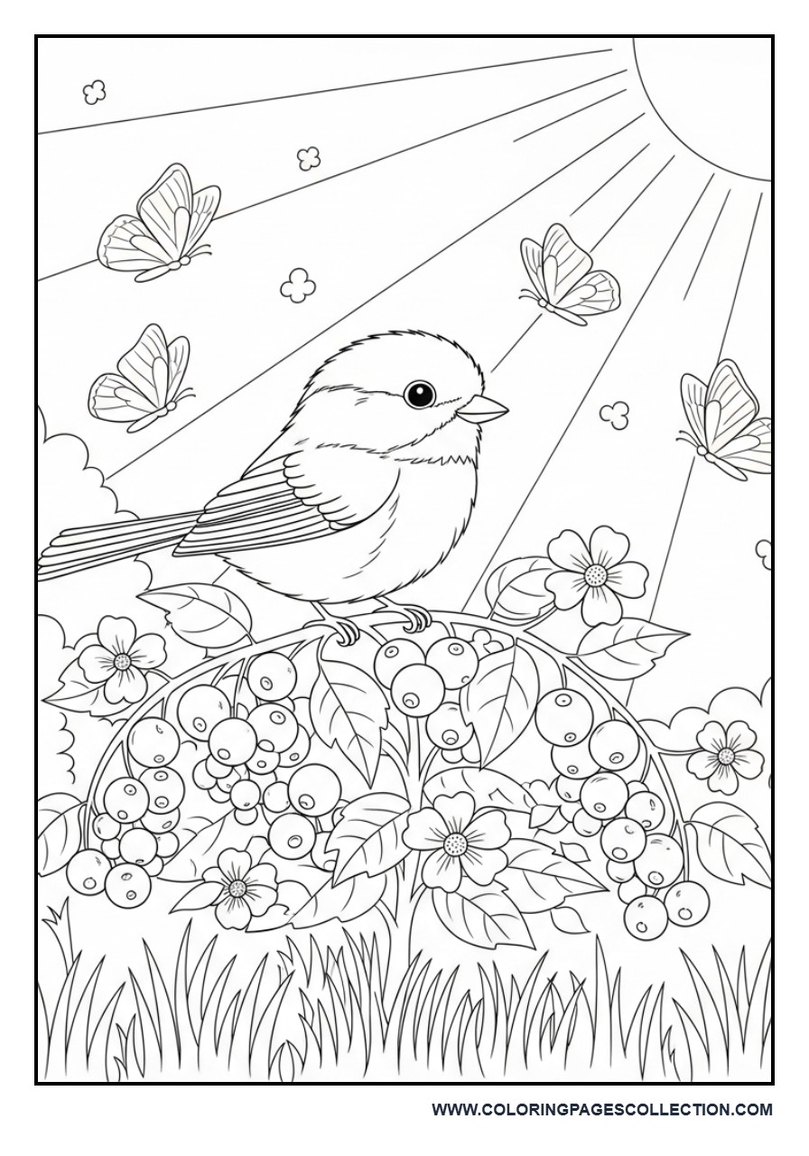 Chickadee on a Berry Bush