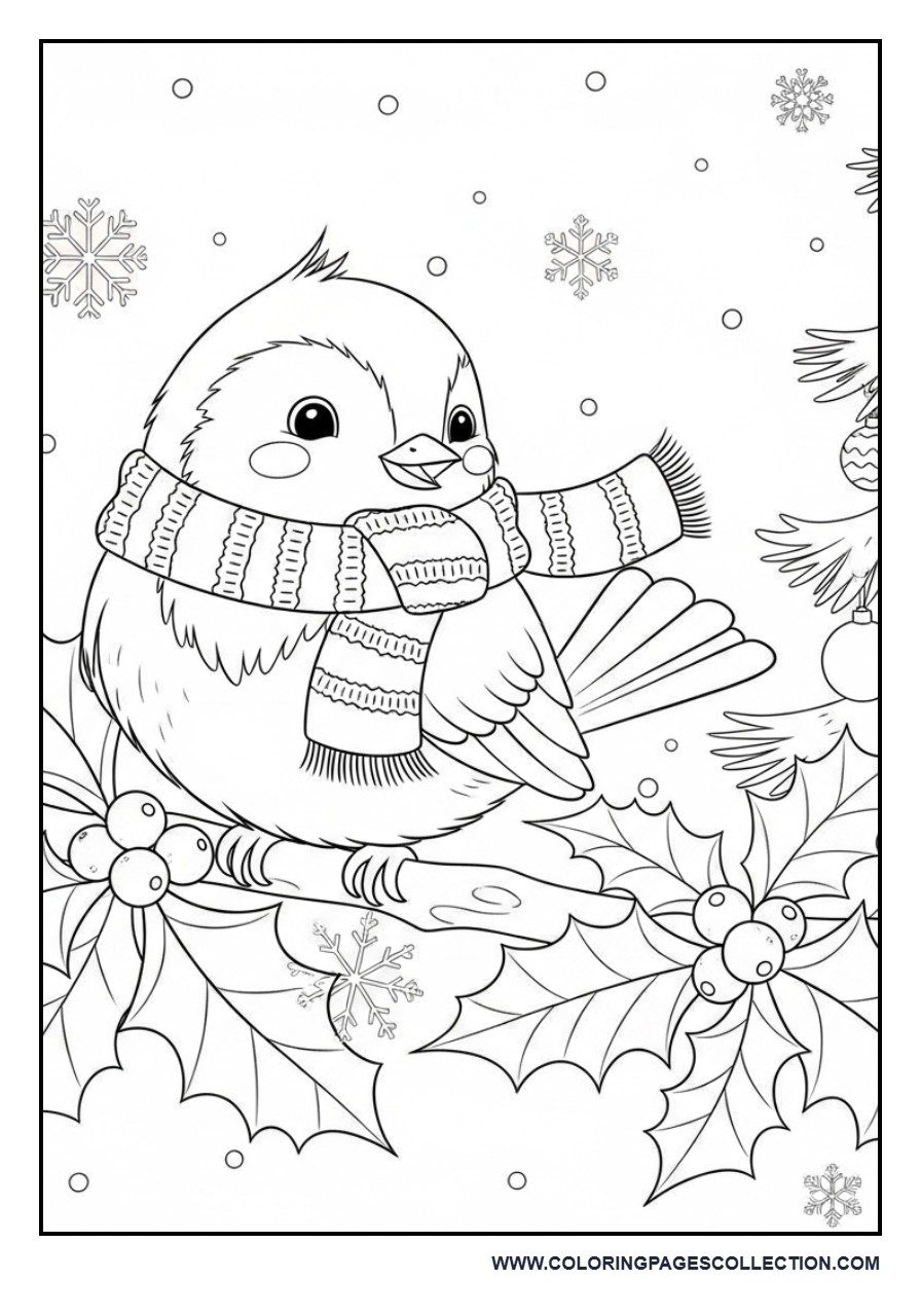 Christmas Bird on a Holly Branch