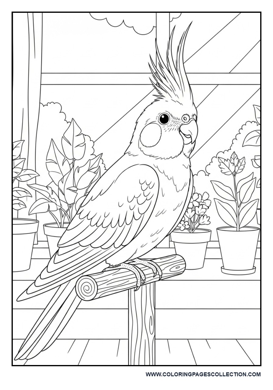 Cockatiel Sitting on a Wooden Perch