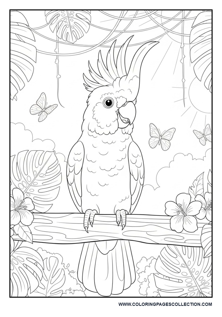 Cockatoo Perched on a Tropical Branch