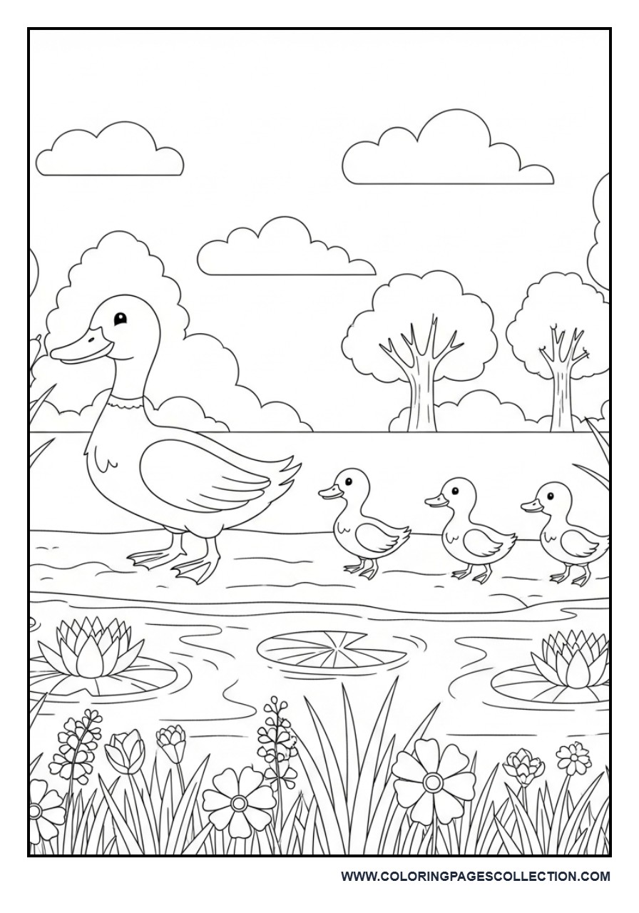Ducklings Following Their Mother