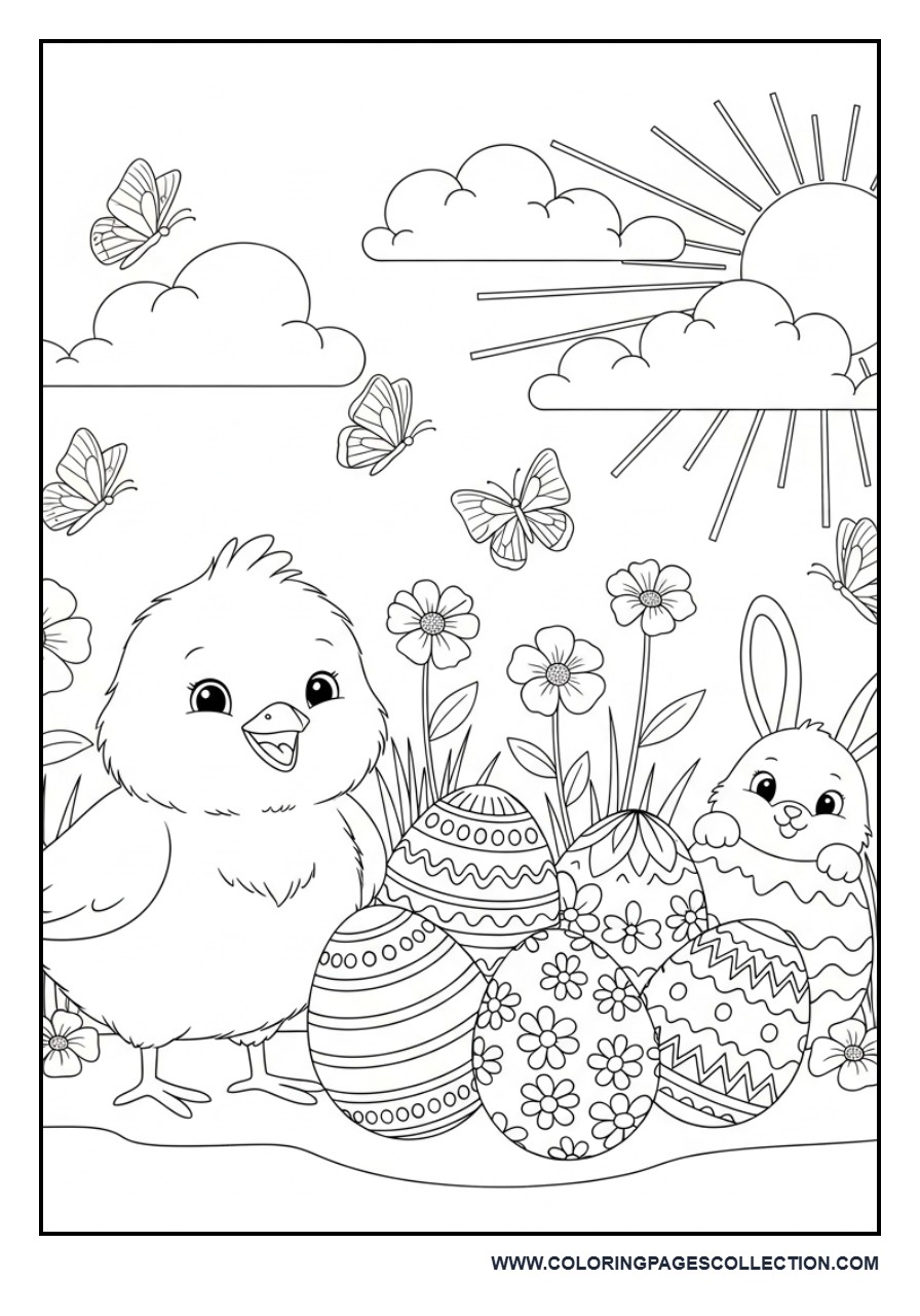 Easter Chick with Decorated Eggs