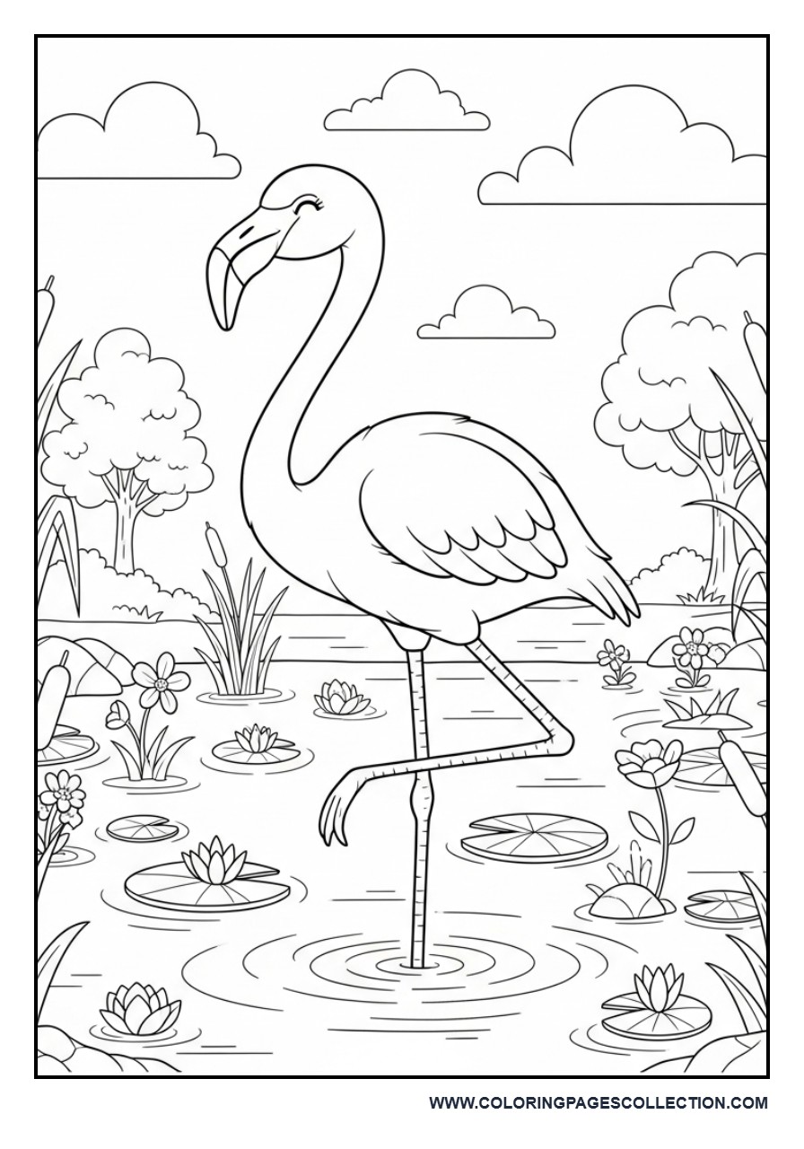 Flamingo Standing in a Peaceful Pond