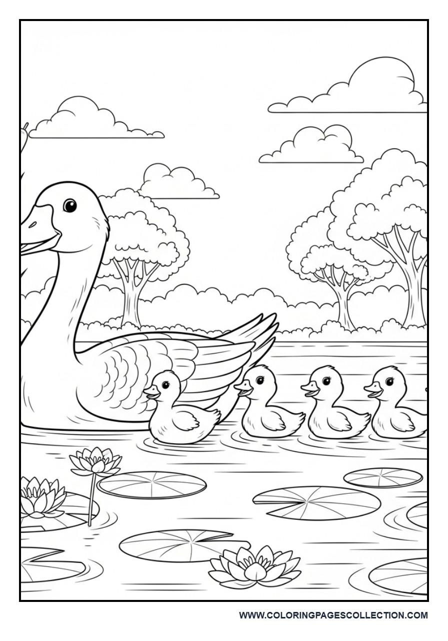 Goose Swimming with Goslings