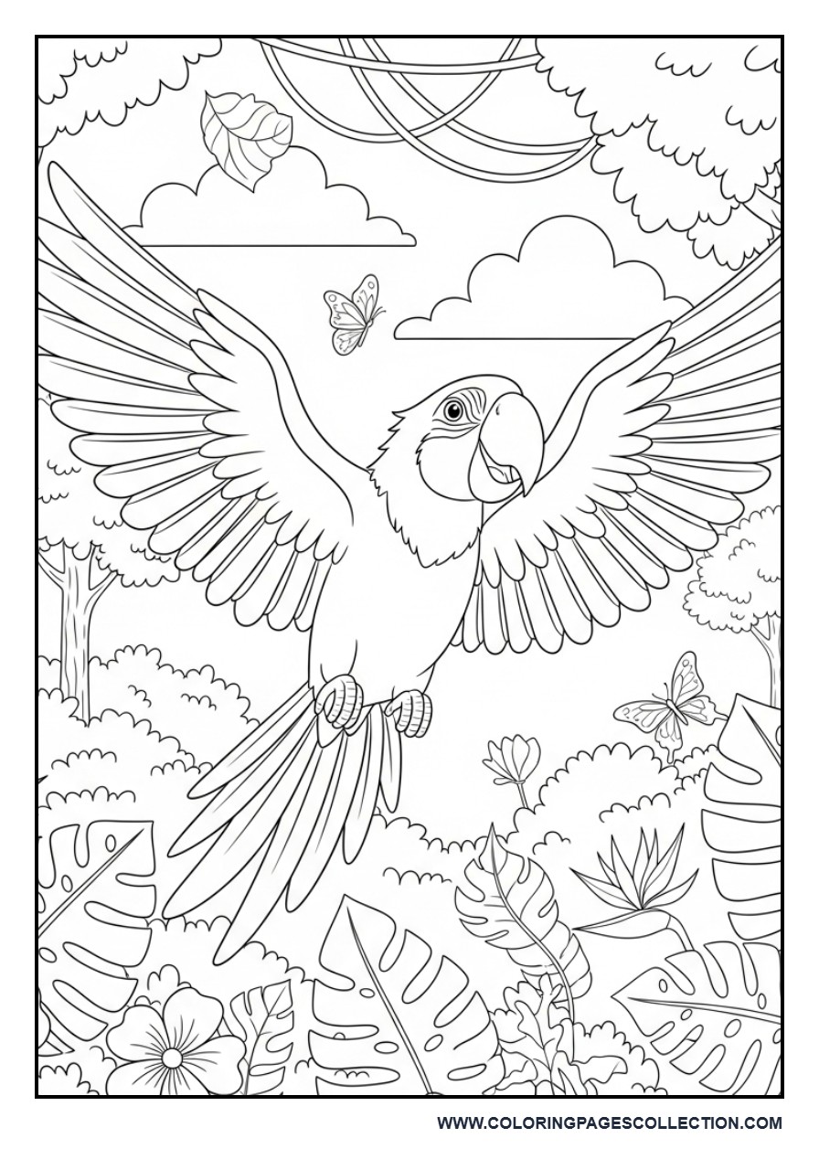 Macaw Flying Through the Rainforest