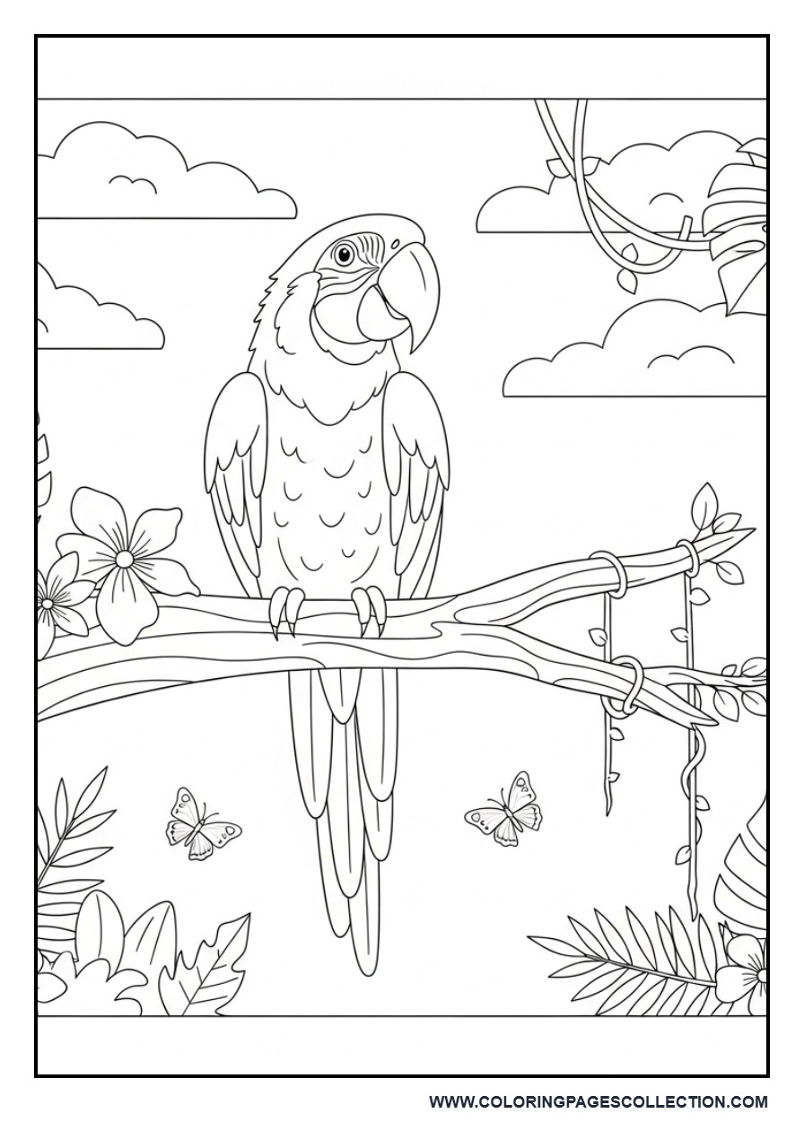 Macaw Perched on a Jungle Branch