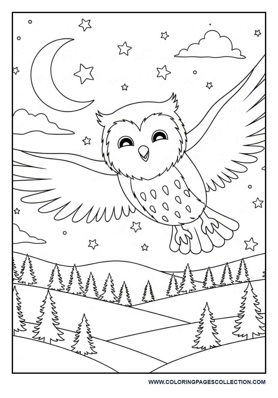 Owl Flying Over a Moonlit Forest