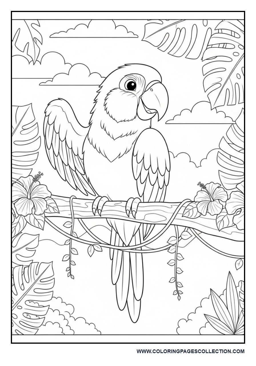 Parrot Sitting on a Tropical Tree Branch