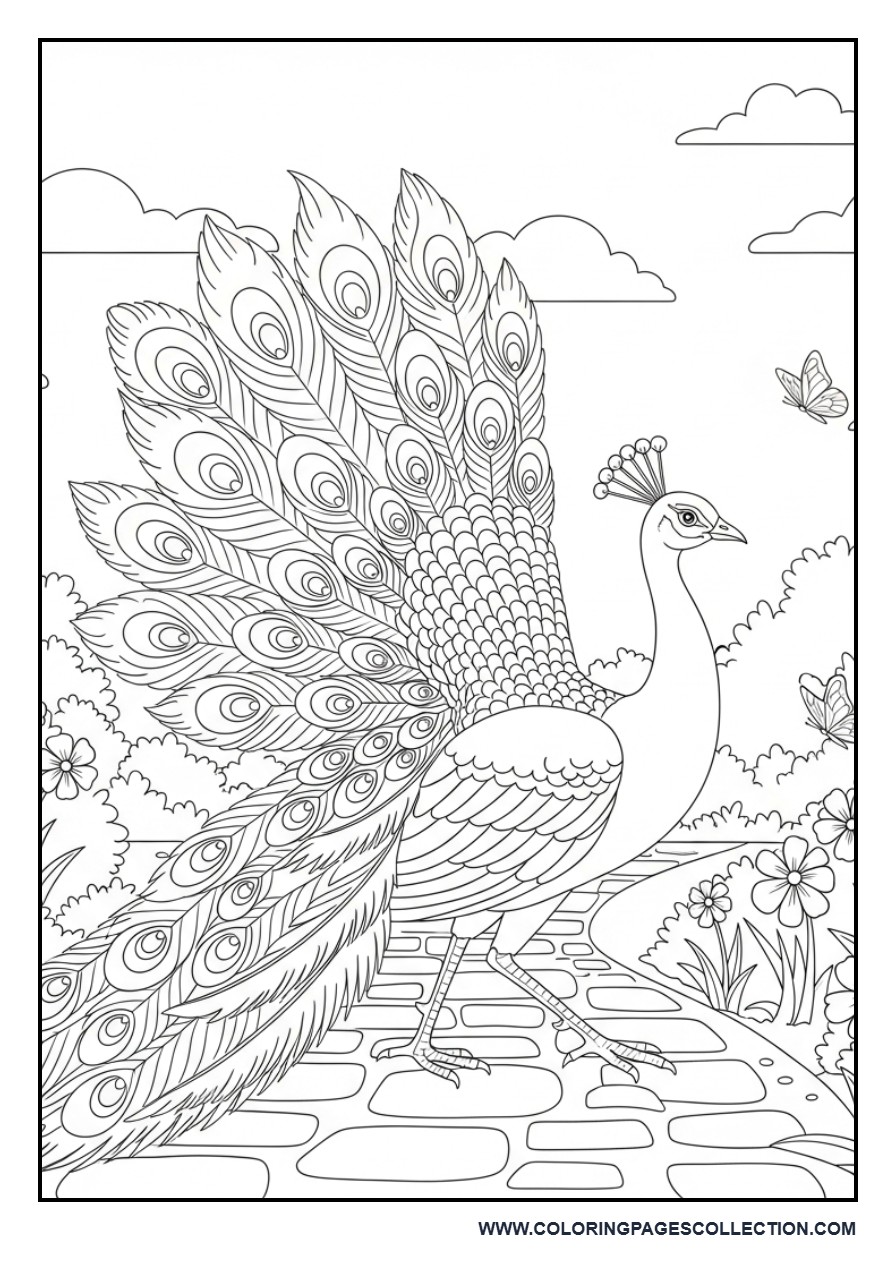 Peacock Walking Through a Garden